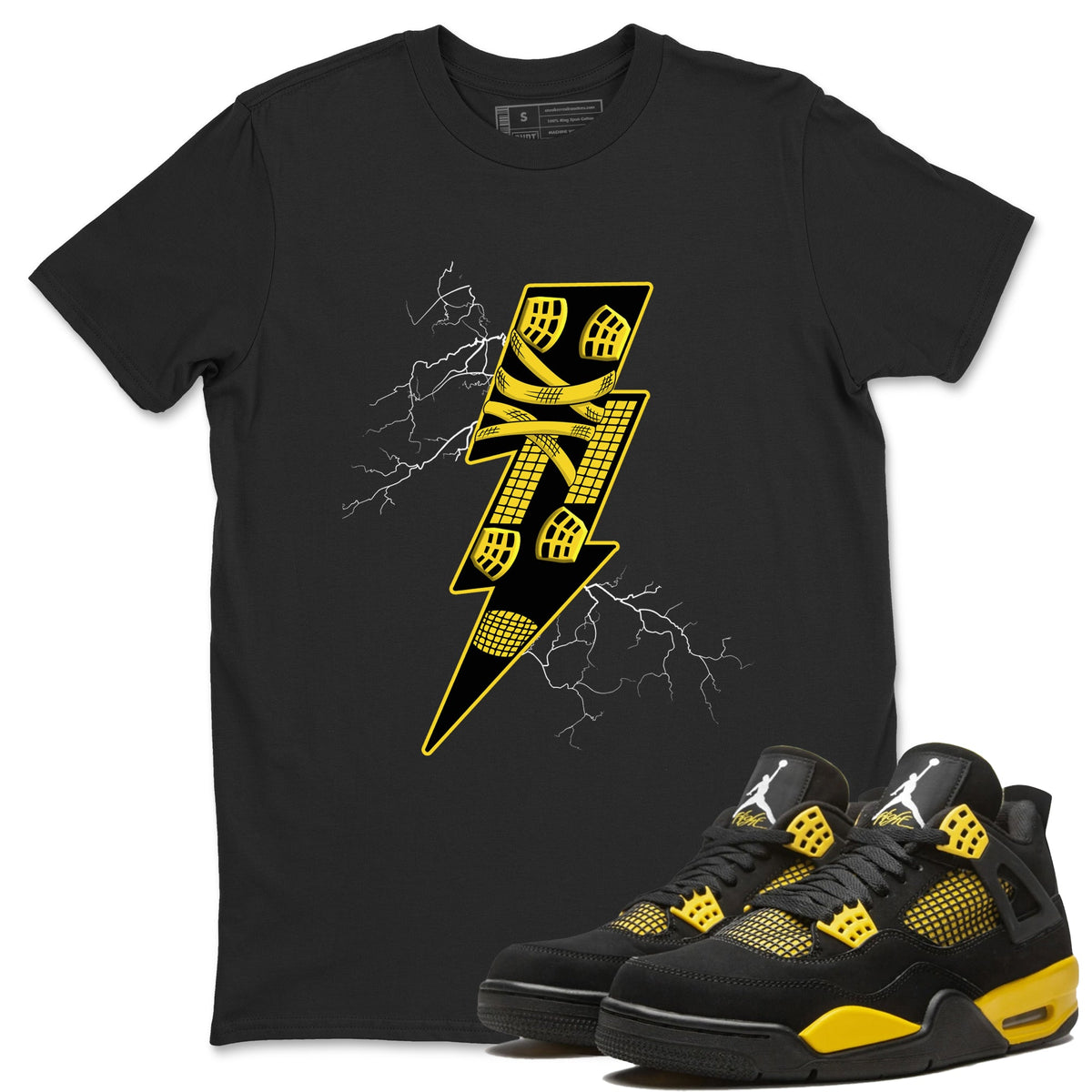 AJ4 Thunder shirts to match jordans Thunder Kick sneaker match tees Air Jordan 4 Thunder Drip Gear Zone streetwear brand Black 1 unisex cotton tee