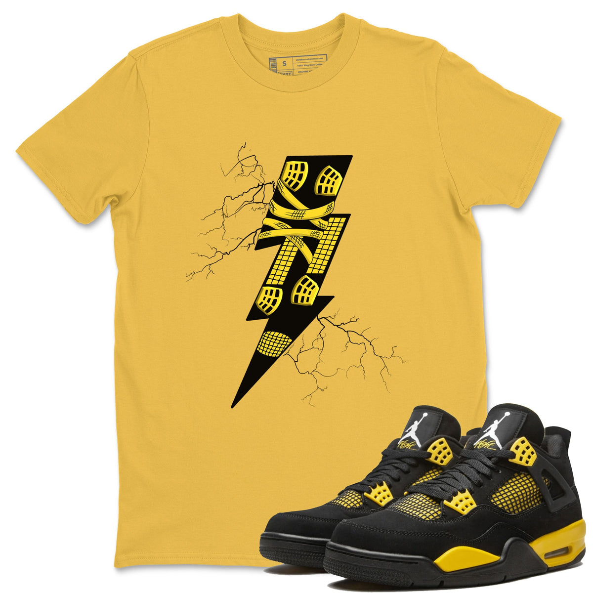 AJ4 Thunder shirts to match jordans Thunder Kick sneaker match tees Air Jordan 4 Thunder Drip Gear Zone streetwear brand Daisy 1 unisex cotton tee