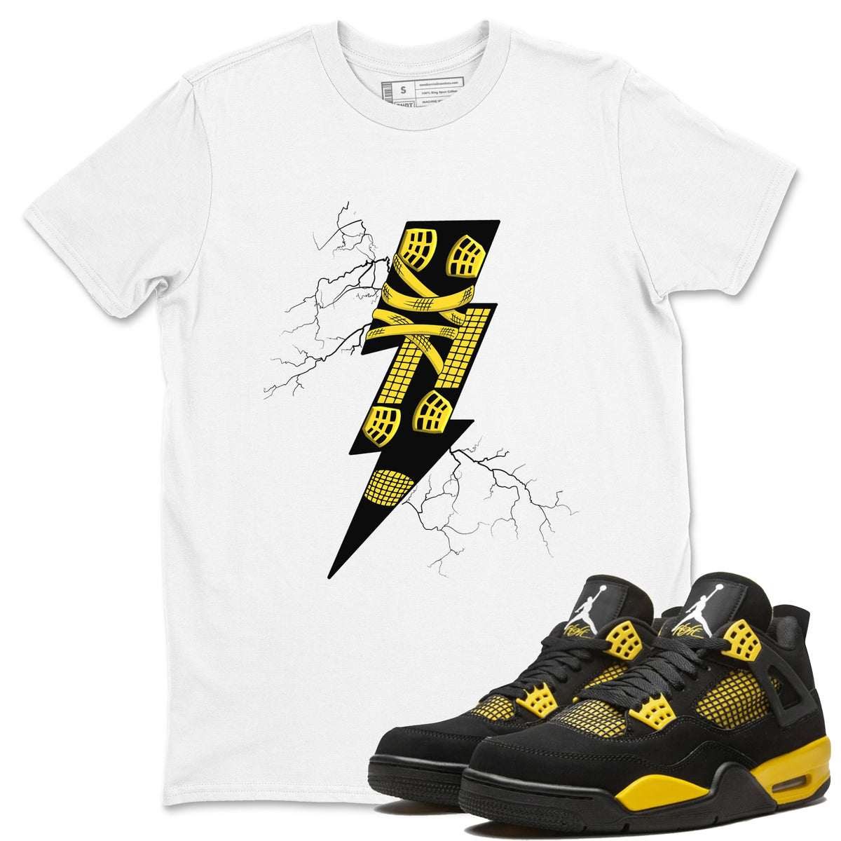 AJ4 Thunder shirts to match jordans Thunder Kick sneaker match tees Air Jordan 4 Thunder Drip Gear Zone streetwear brand White 1 unisex cotton tee