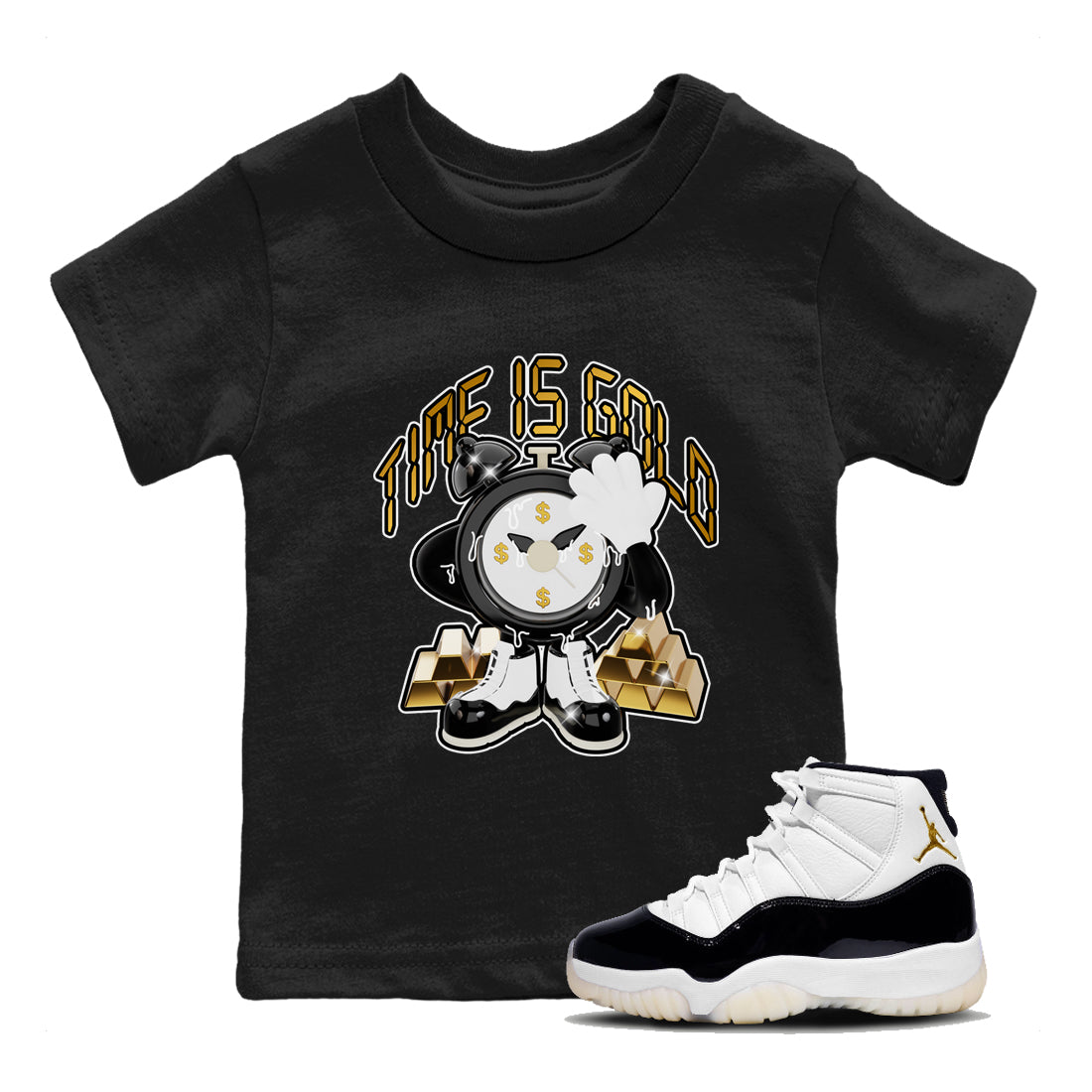 Air Jordan 11 Gratitude shirt to match jordans Time Is Gold sneaker tees AJ11 Gratitude Drip Gear Zone Baby Toddler Black 1 T-Shirt