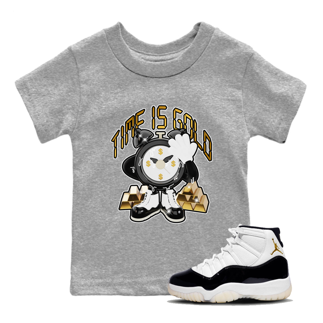 Air Jordan 11 Gratitude shirt to match jordans Time Is Gold sneaker tees AJ11 Gratitude Drip Gear Zone Baby Toddler Heather Grey 1 T-Shirt