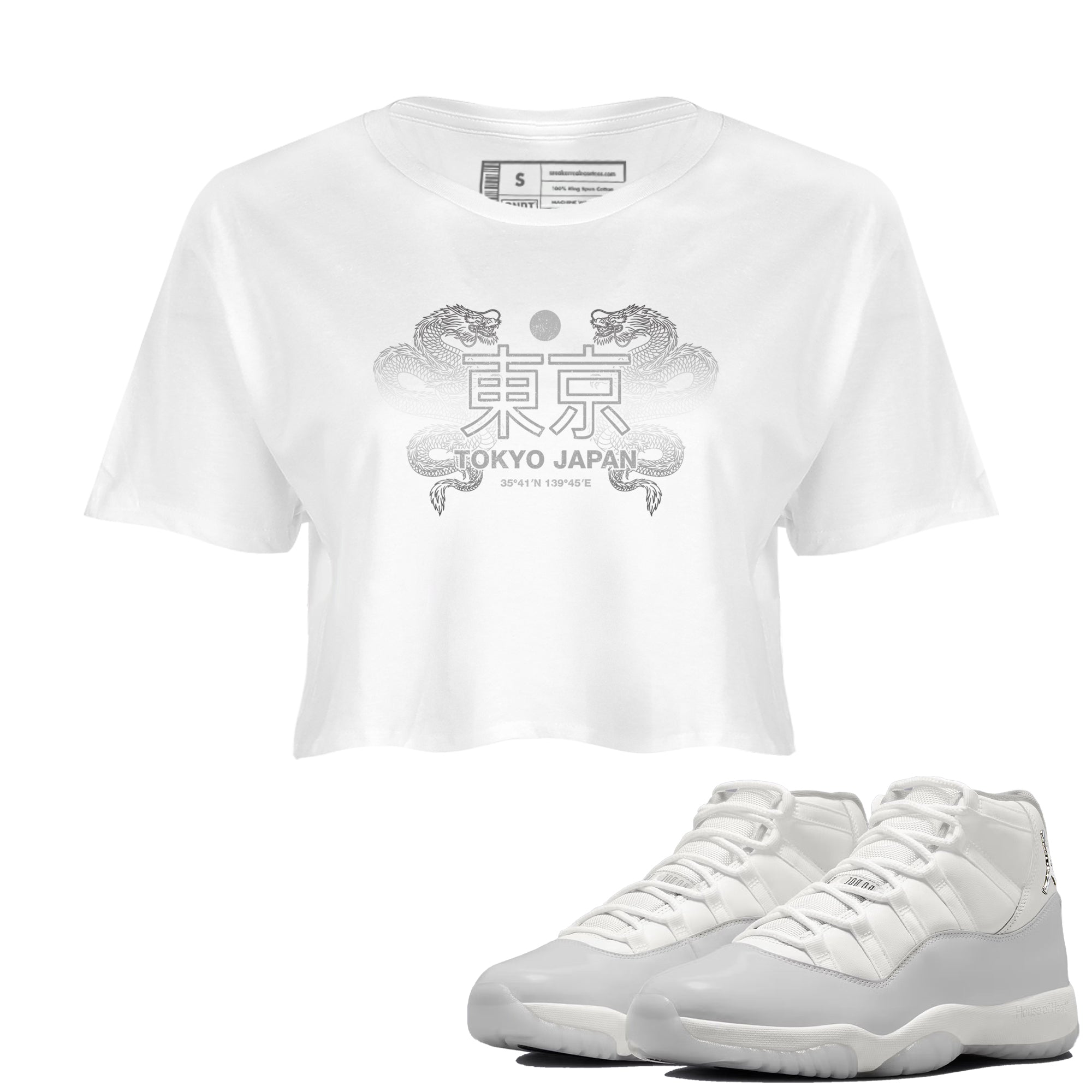 11s Grand Finale Sneaker match tees  Sneaker Tees To Match Jordan 11 Grand Finale Sneakers  Tokyo Dragons Crop Graphic T-Shirt White 1