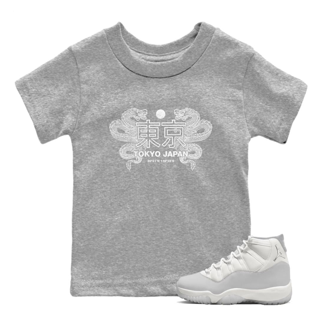 11s Grand Finale Sneaker match tees  Sneaker Tees To Match Jordan 11 Grand Finale Sneakers  Tokyo Dragons Kids Graphic T-Shirt Heather Grey 1