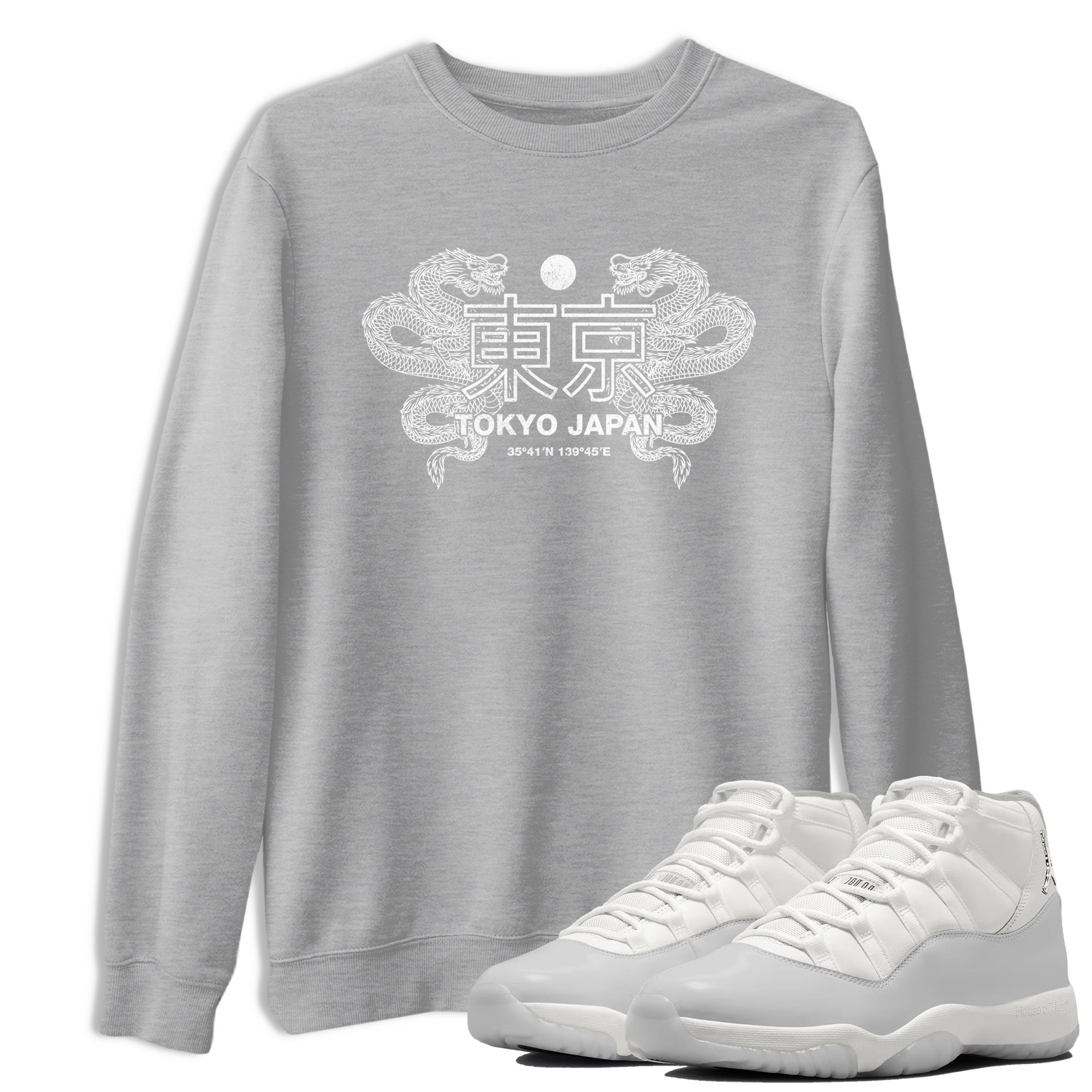 11s Grand Finale Sneaker match tees  Sneaker Tees To Match Jordan 11 Grand Finale Sneakers  Tokyo Dragons Graphic Tee Heather Grey 1