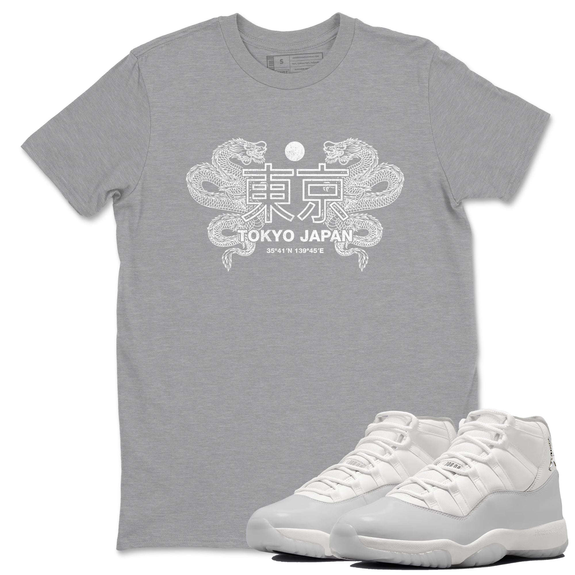 11s Grand Finale Sneaker match tees  Sneaker Tees To Match Jordan 11 Grand Finale Sneakers  Tokyo Dragons Graphic Tee Heather Grey 1