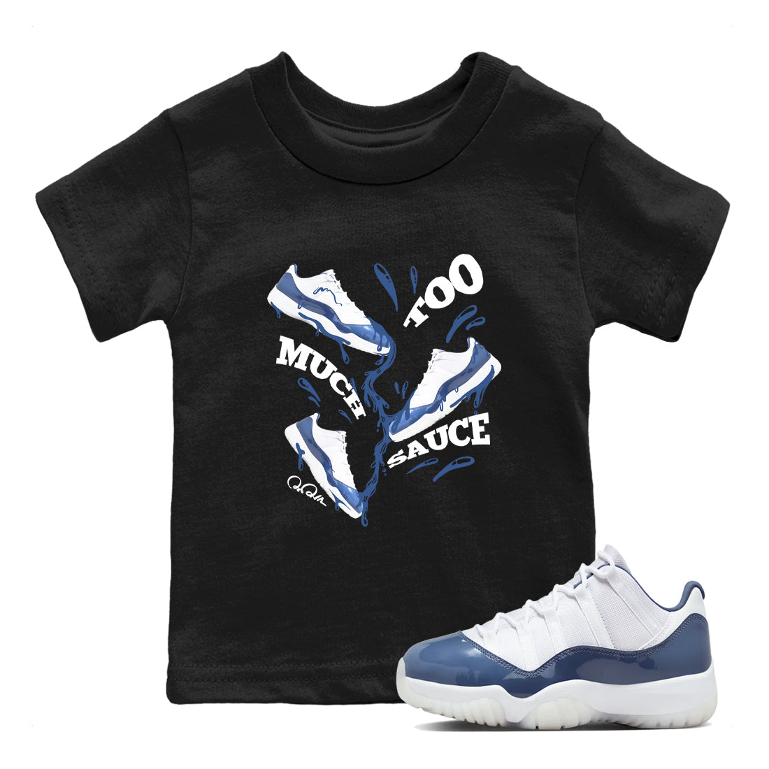 11s Diffused Blue Shirts To Match Jordans Too Much Sauce sneaker match tees Air Jordan 11 Diffused Blue Tee Drip Gear Zone Youth Baby Black 1 crew neck shirts