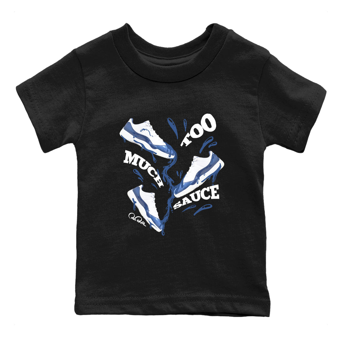 11s Diffused Blue Shirts To Match Jordans Too Much Sauce sneaker match tees Air Jordan 11 Diffused Blue Tee Drip Gear Zone Youth Baby Black 2 crew neck shirts