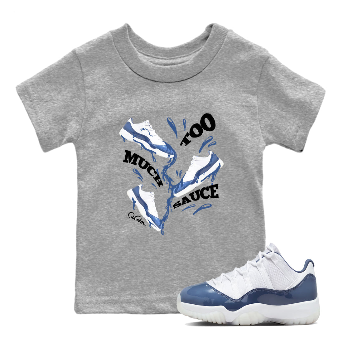 11s Diffused Blue Shirts To Match Jordans Too Much Sauce sneaker match tees Air Jordan 11 Diffused Blue Tee Drip Gear Zone Youth Baby Heather Grey 1 crew neck shirts