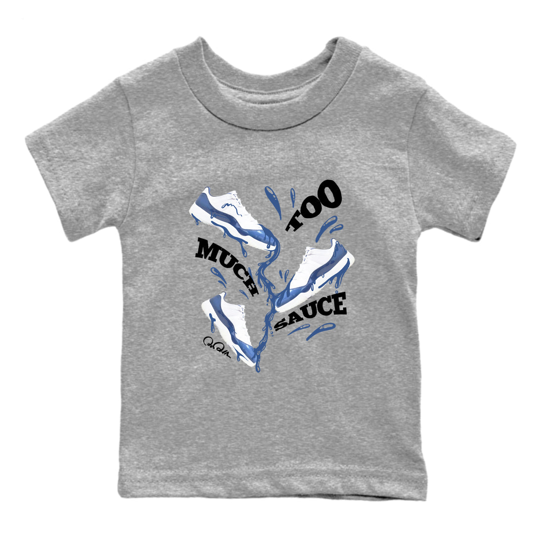 11s Diffused Blue Shirts To Match Jordans Too Much Sauce sneaker match tees Air Jordan 11 Diffused Blue Tee Drip Gear Zone Youth Baby Heather Grey 2 crew neck shirts