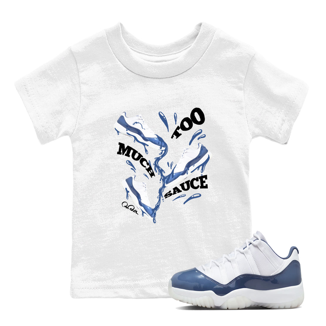 11s Diffused Blue Shirts To Match Jordans Too Much Sauce sneaker match tees Air Jordan 11 Diffused Blue Tee Drip Gear Zone Youth Baby White 1 crew neck shirts