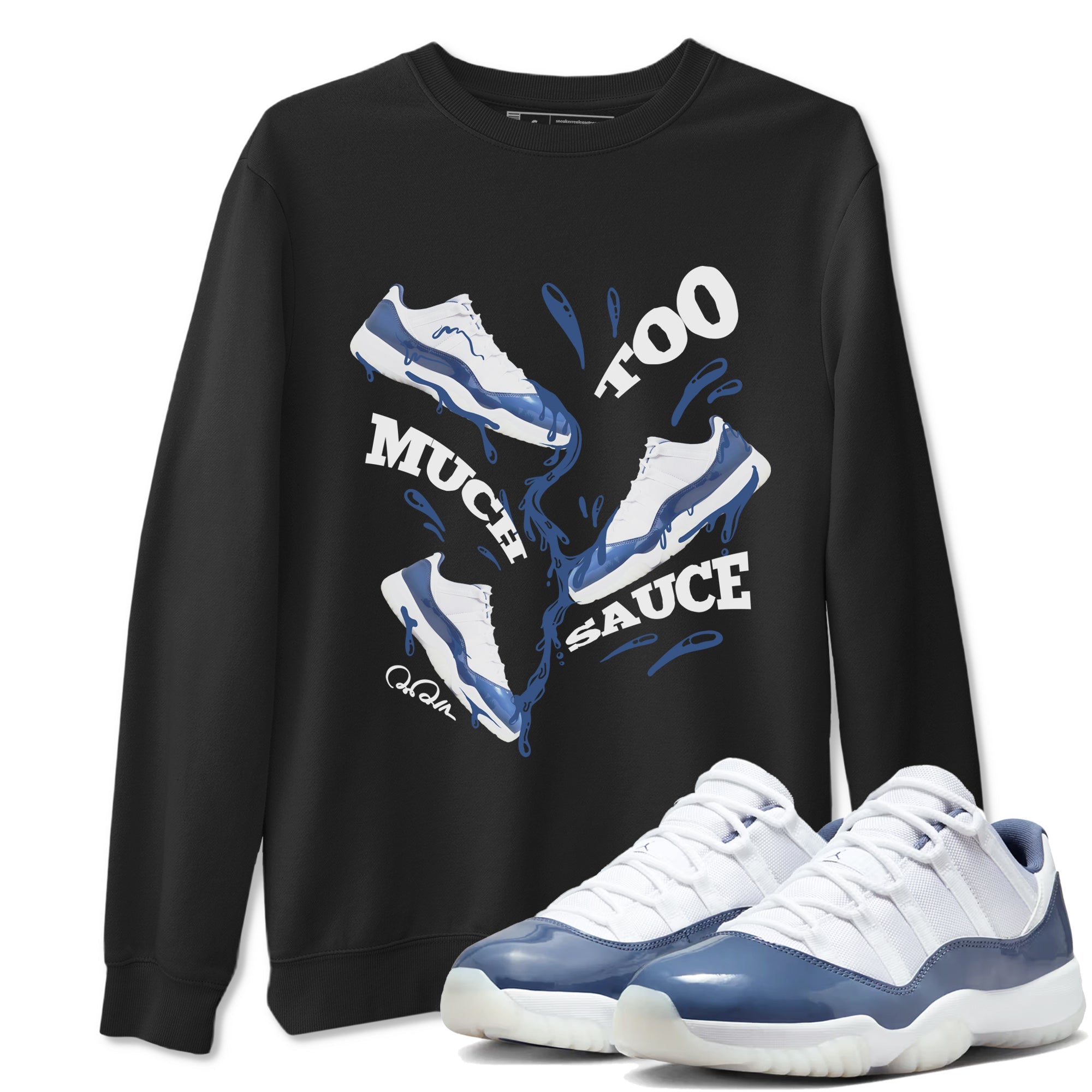 11s Diffused Blue Shirts To Match Jordans Too Much Sauce sneaker match tees Air Jordan 11 Diffused Blue Tee Drip Gear Zone unisex cotton Black 1 crew neck shirts
