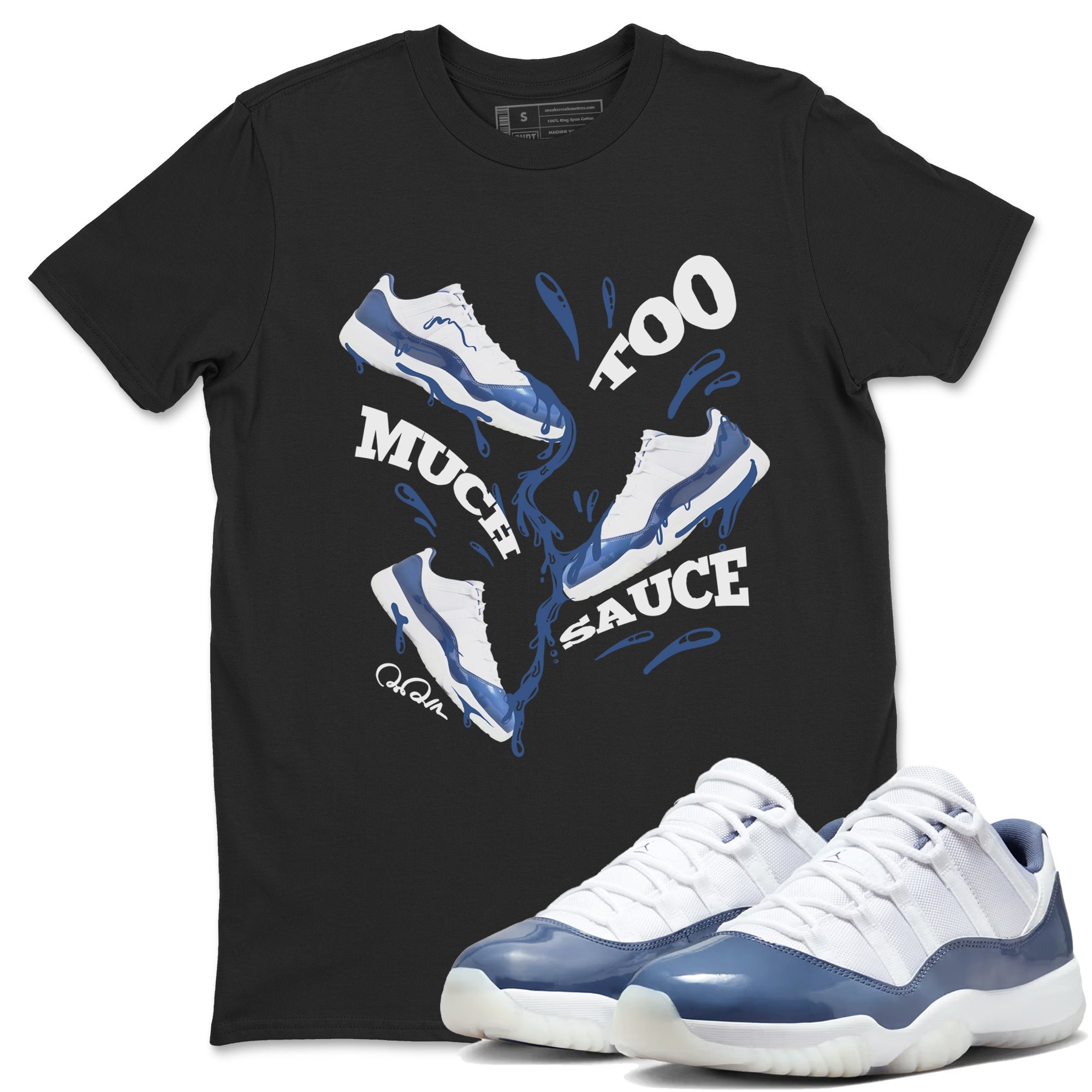 11s Diffused Blue Shirts To Match Jordans Too Much Sauce sneaker match tees Air Jordan 11 Diffused Blue Tee Drip Gear Zone unisex cotton Black 1 crew neck shirts