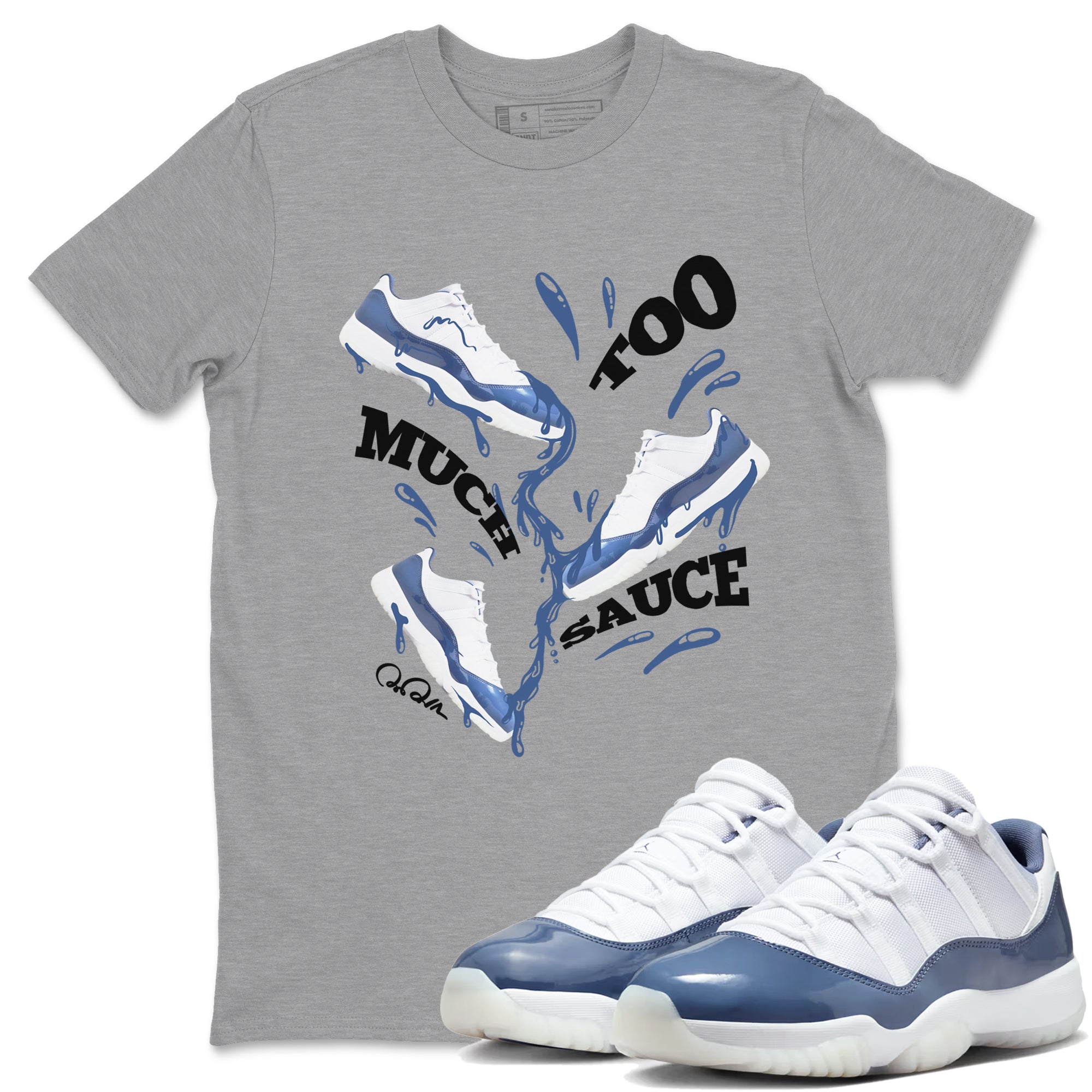 11s Diffused Blue Shirts To Match Jordans Too Much Sauce sneaker match tees Air Jordan 11 Diffused Blue Tee Drip Gear Zone unisex cotton Heather Grey 1 crew neck shirts