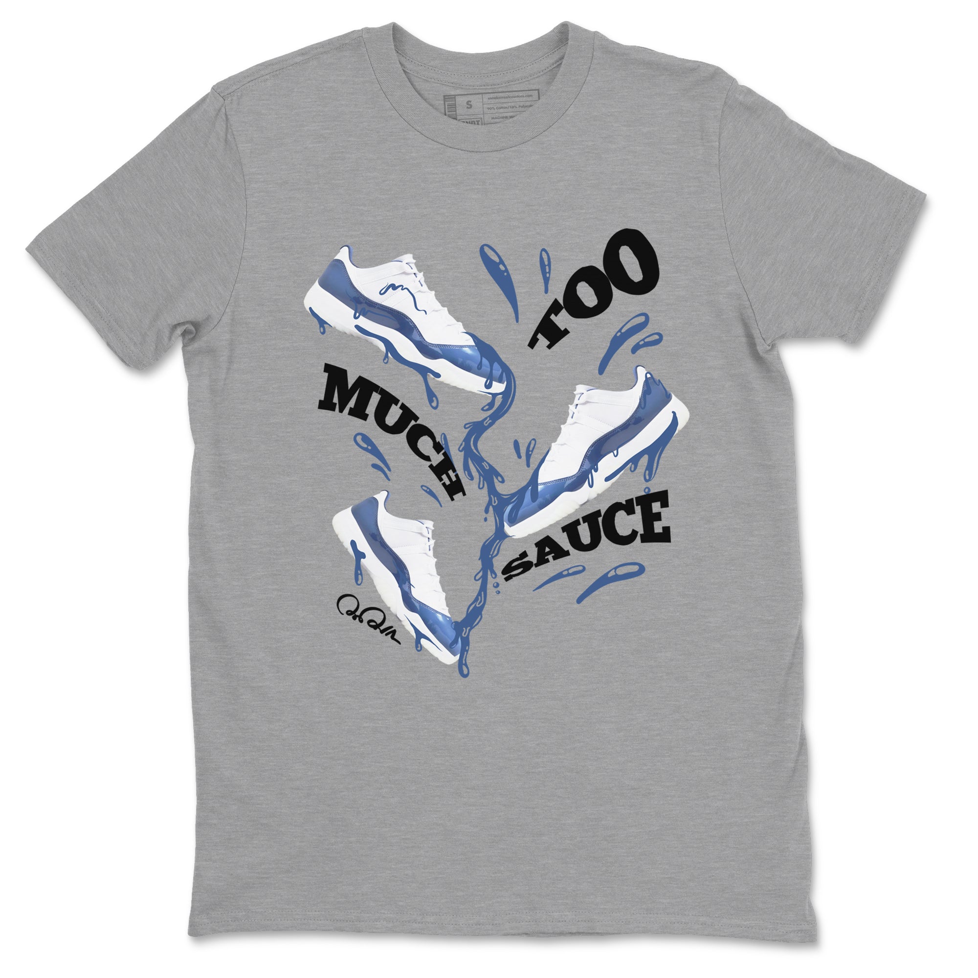 11s Diffused Blue Shirts To Match Jordans Too Much Sauce sneaker match tees Air Jordan 11 Diffused Blue Tee Drip Gear Zone unisex cotton Heather Grey 2 crew neck shirts