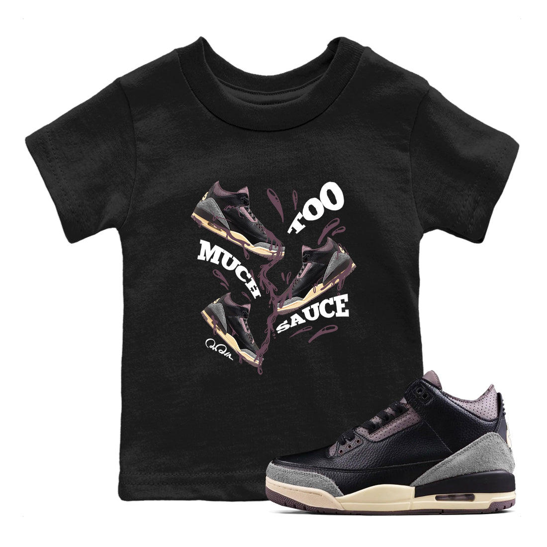 3s A Ma Maniere x Black shirts to match jordans Too Much Sauce sneaker match tees A Ma Maniere x Air Jordan 3 “While You Were Sleeping”Sneaker Release Tees Youth Baby Black 1 crew neck shirts