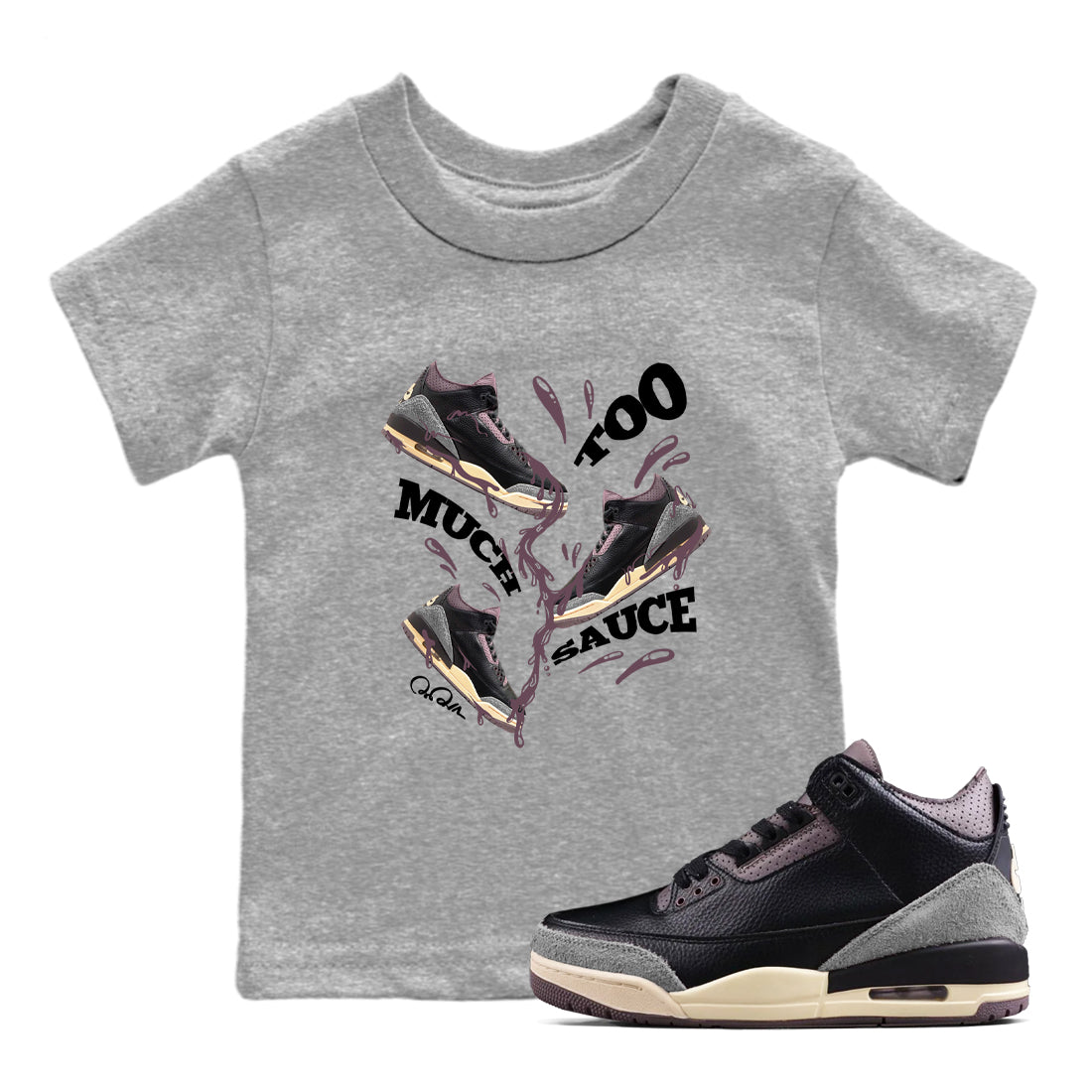 3s A Ma Maniere x Black shirts to match jordans Too Much Sauce sneaker match tees A Ma Maniere x Air Jordan 3 “While You Were Sleeping”Sneaker Release Tees Youth Baby Heather Grey 1 crew neck shirts