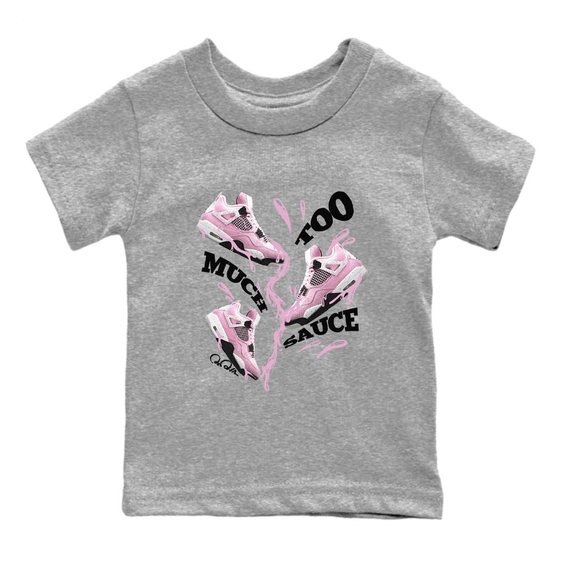 4s Retro Orchid shirts to match jordans Too Much Sauce sneaker match tees Air Jordan 4 WMNS Orchid match shoes to clothes Drip Gear Zone Youth Baby Heather Grey 2 tee