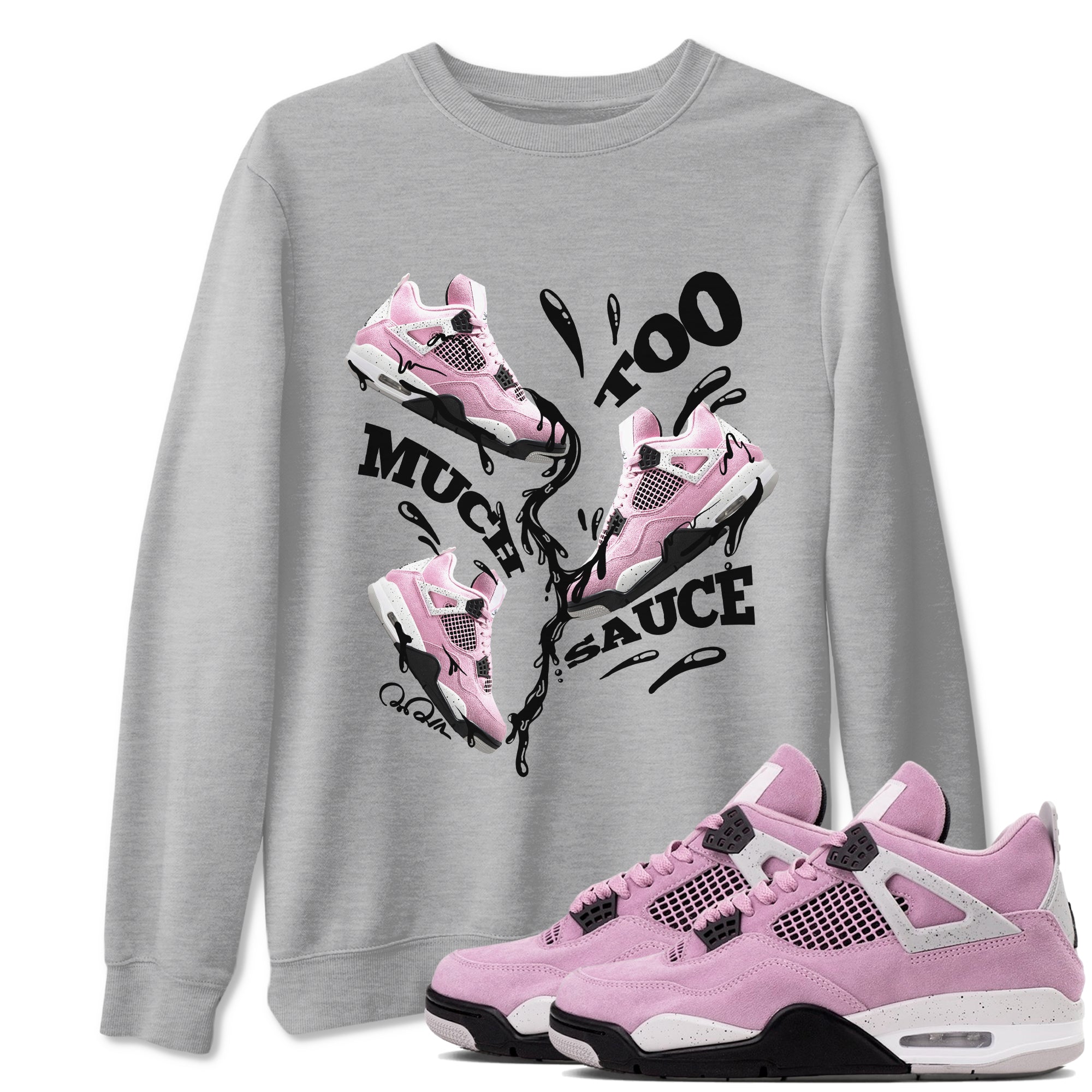 4s Retro Orchid shirts to match jordans Too Much Sauce sneaker match tees Air Jordan 4 WMNS Orchid match shoes to clothes Drip Gear Zone unisex cotton Heather Grey 1 shirts