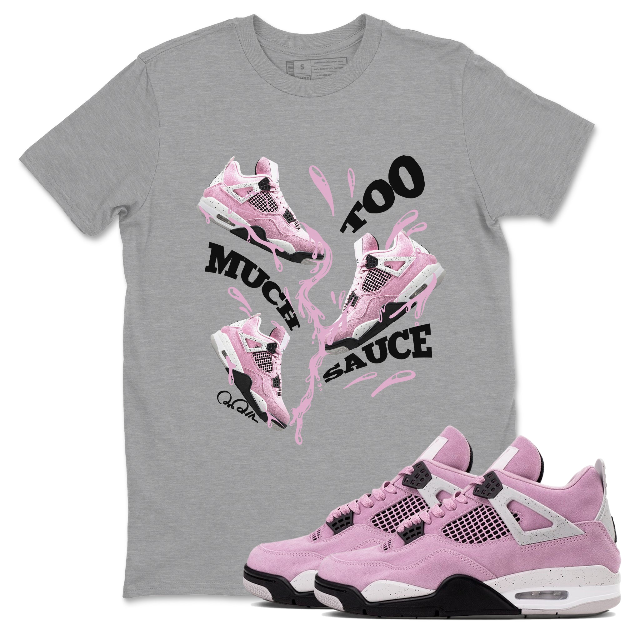 4s Retro Orchid shirts to match jordans Too Much Sauce sneaker match tees Air Jordan 4 WMNS Orchid match shoes to clothes Drip Gear Zone unisex cotton Heather Grey 1 shirts