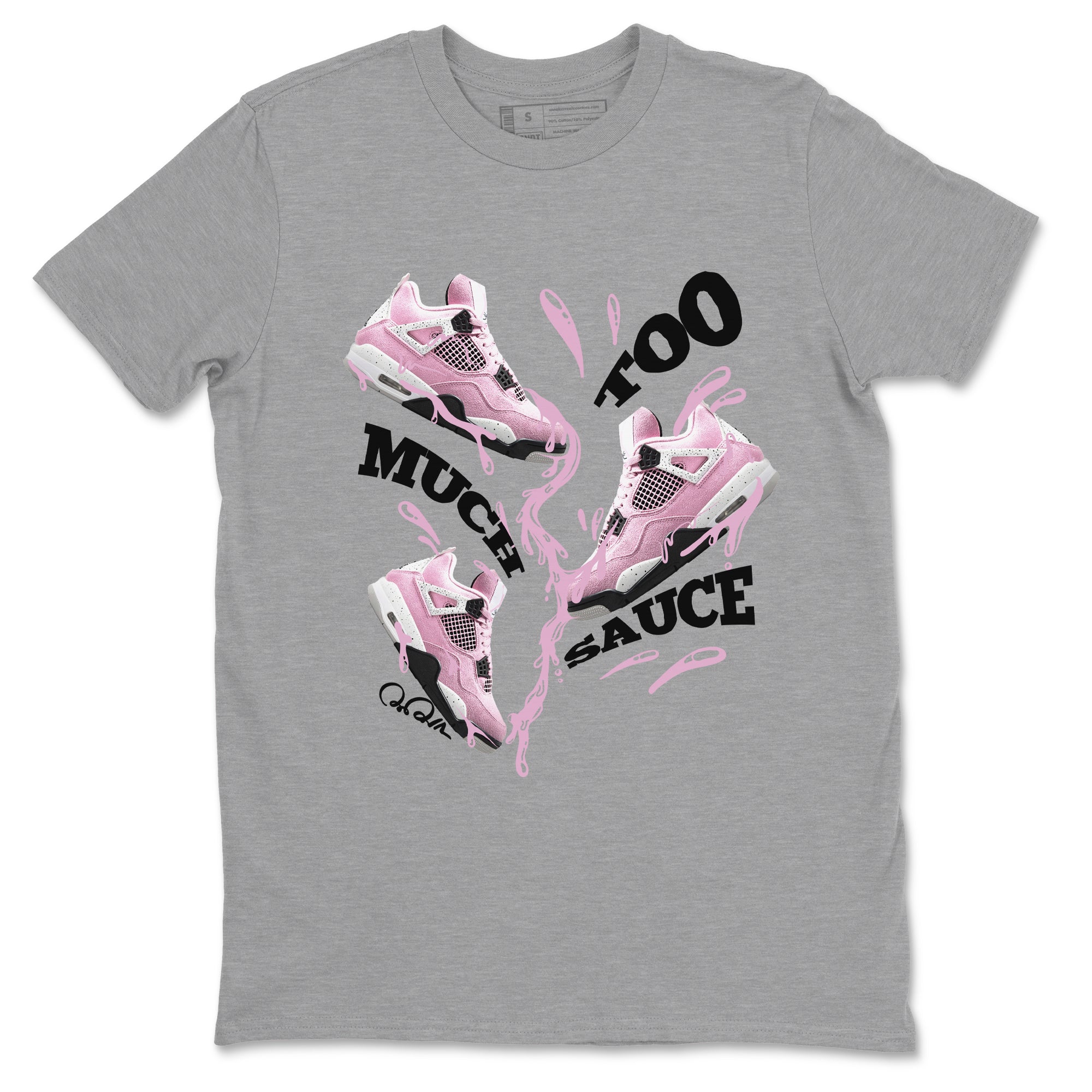 4s Retro Orchid shirts to match jordans Too Much Sauce sneaker match tees Air Jordan 4 WMNS Orchid match shoes to clothes Drip Gear Zone unisex cotton Heather Grey 2 shirts