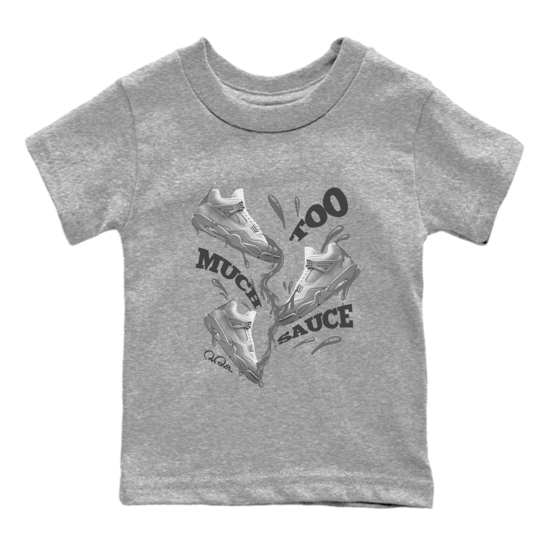 4s Wet Cement shirts to match jordans Too Much Sauce sneaker match tees Air Jordan 4 SE Wet Cement Drip Gear Zone Youth Baby Heather Grey 2 crew neck shirts