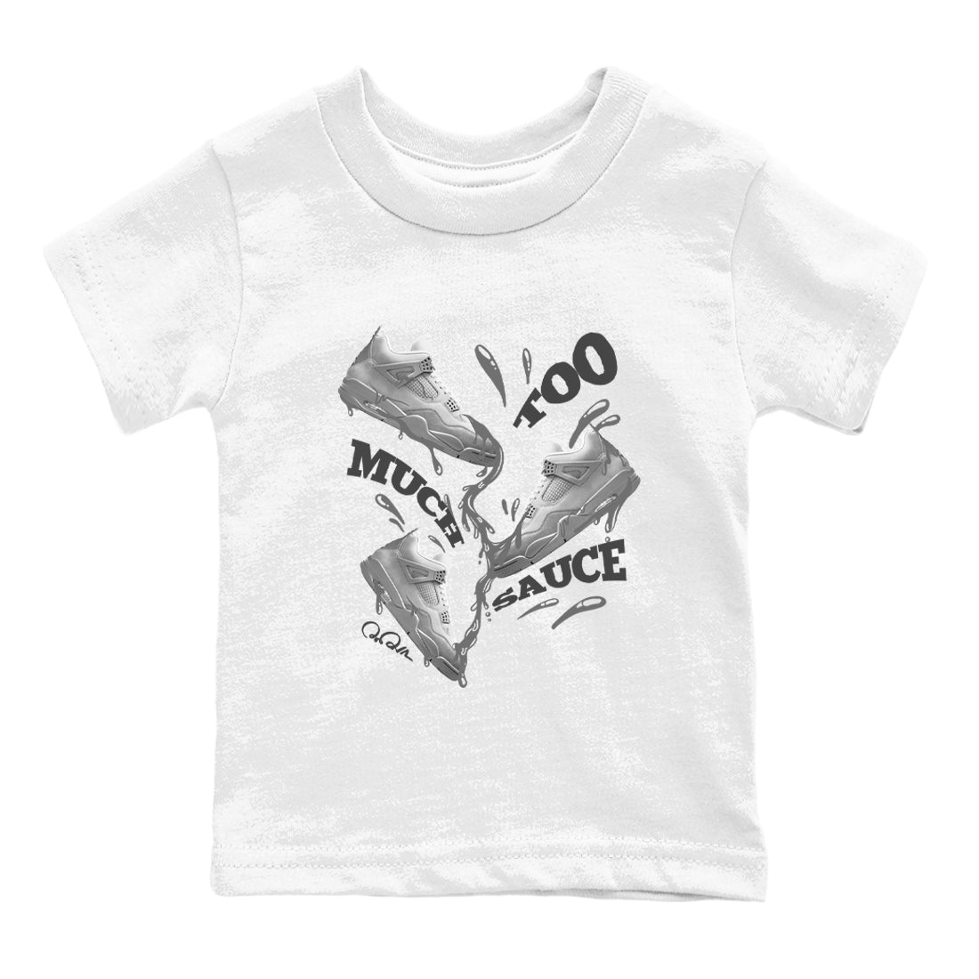 4s Wet Cement shirts to match jordans Too Much Sauce sneaker match tees Air Jordan 4 SE Wet Cement Drip Gear Zone Youth Baby White 2 crew neck shirts