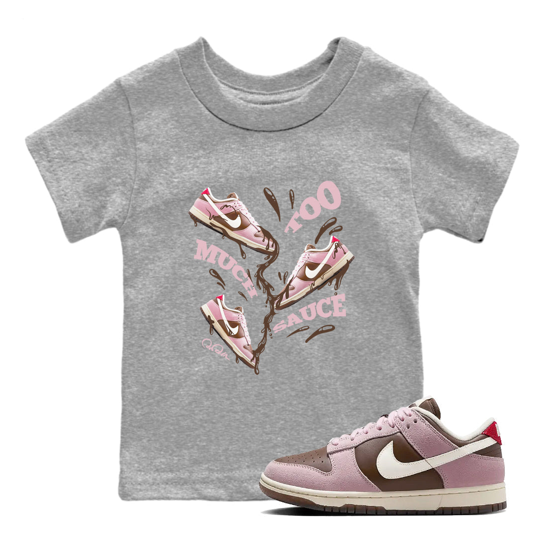 Dunk Cacao Wow And Pink Foam shirts to match jordans Too Much Sauce sneaker match tees Dunk Cacao Wow And Pink Foam Drip Gear Zone streetwear brand Baby and Youth Heather Grey 1 cotton tee