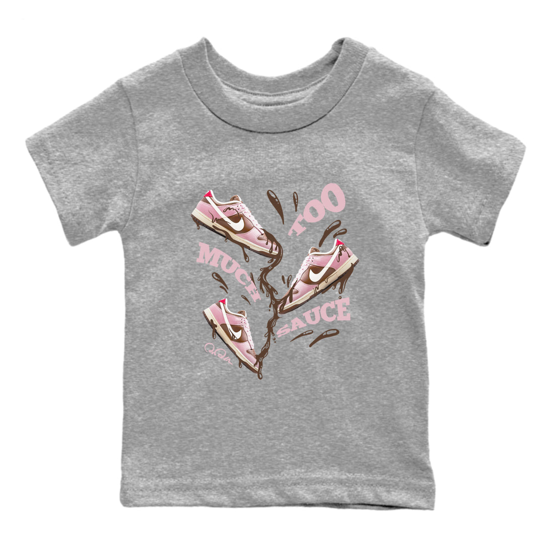 Dunk Cacao Wow And Pink Foam shirts to match jordans Too Much Sauce sneaker match tees Dunk Cacao Wow And Pink Foam Drip Gear Zone streetwear brand Baby and Youth Heather Grey 2 cotton tee