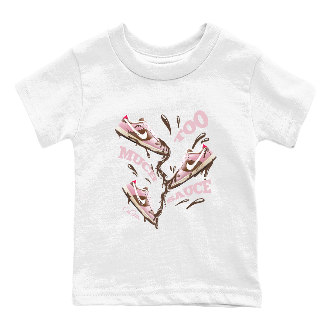 Dunk Cacao Wow And Pink Foam shirts to match jordans Too Much Sauce sneaker match tees Dunk Cacao Wow And Pink Foam Drip Gear Zone streetwear brand Baby and Youth White 2 cotton tee