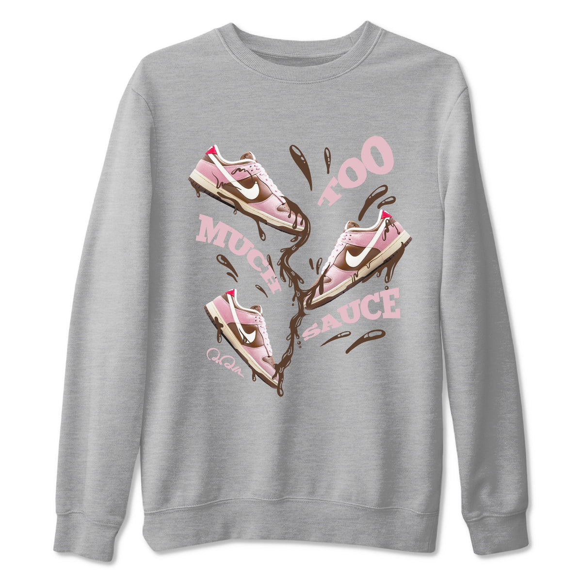 Dunk Cacao Wow And Pink Foam shirts to match jordans Too Much Sauce sneaker match tees Dunk Cacao Wow And Pink Foam Drip Gear Zone streetwear brand Heather Grey 2 unisex cotton tee