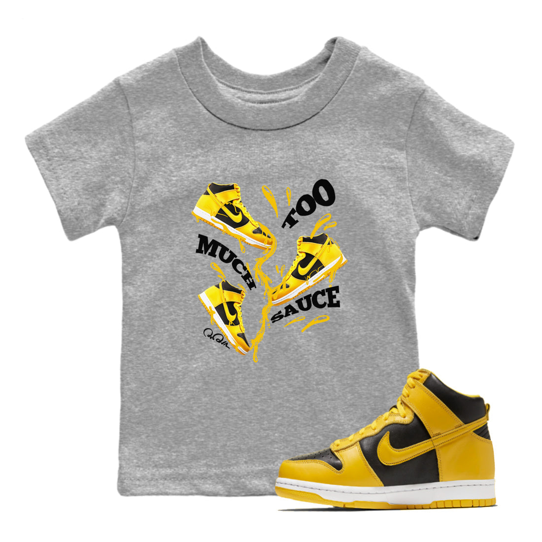 Dunk High Wu Tang shirts to match jordans Too Much Sauce sneaker match tees Dunk High Wu Tang match shoes to clothes Drip Gear Zone Youth Baby Heather Grey 1 tee