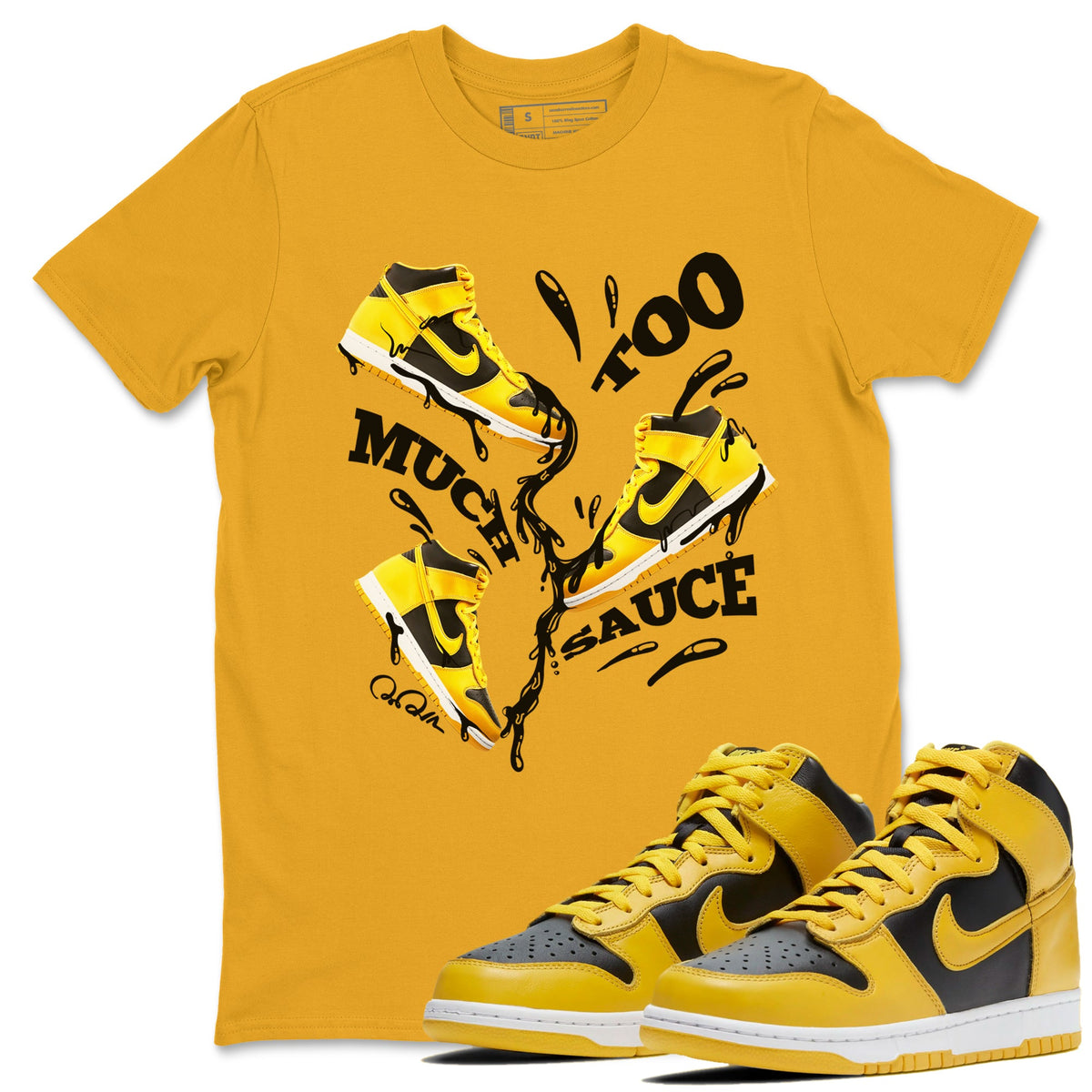 Dunk High Wu Tang shirts to match jordans Too Much Sauce sneaker match tees Dunk High Wu Tang match shoes to clothes Drip Gear Zone unisex cotton Gold 1 shirts