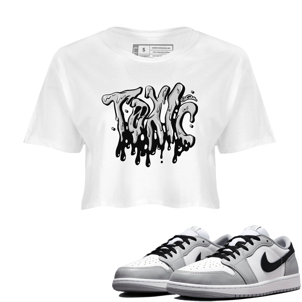 1s Wolf Grey shirts to match jordans Toxic sneaker match tees Air Jordan 1 Wolf Grey Drip Gear Zone streetwear brand White 1 crop tee