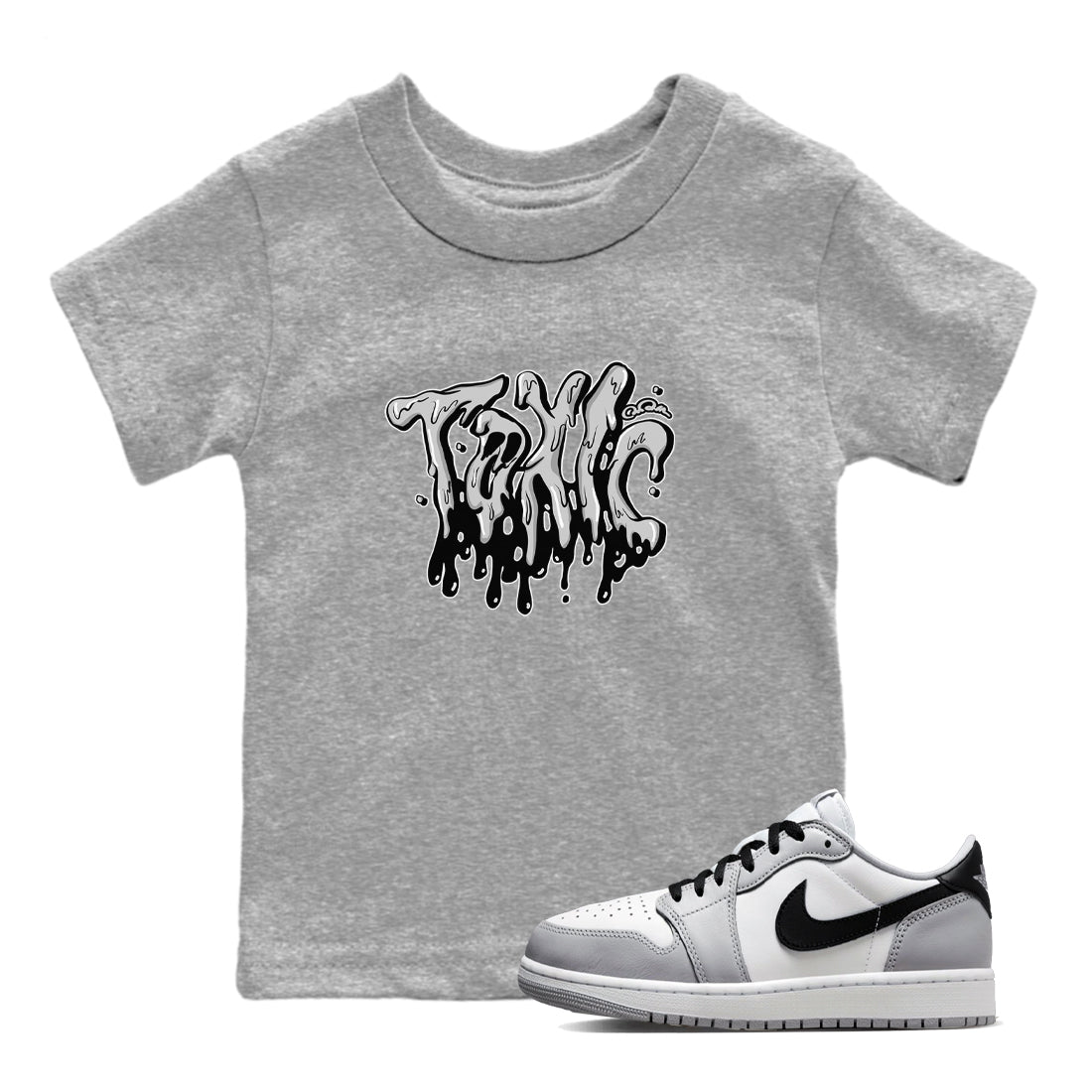 1s Wolf Grey shirts to match jordans Toxic sneaker match tees Air Jordan 1 Wolf Grey Drip Gear Zone streetwear brand Baby and Youth Heather Grey 1 cotton tee
