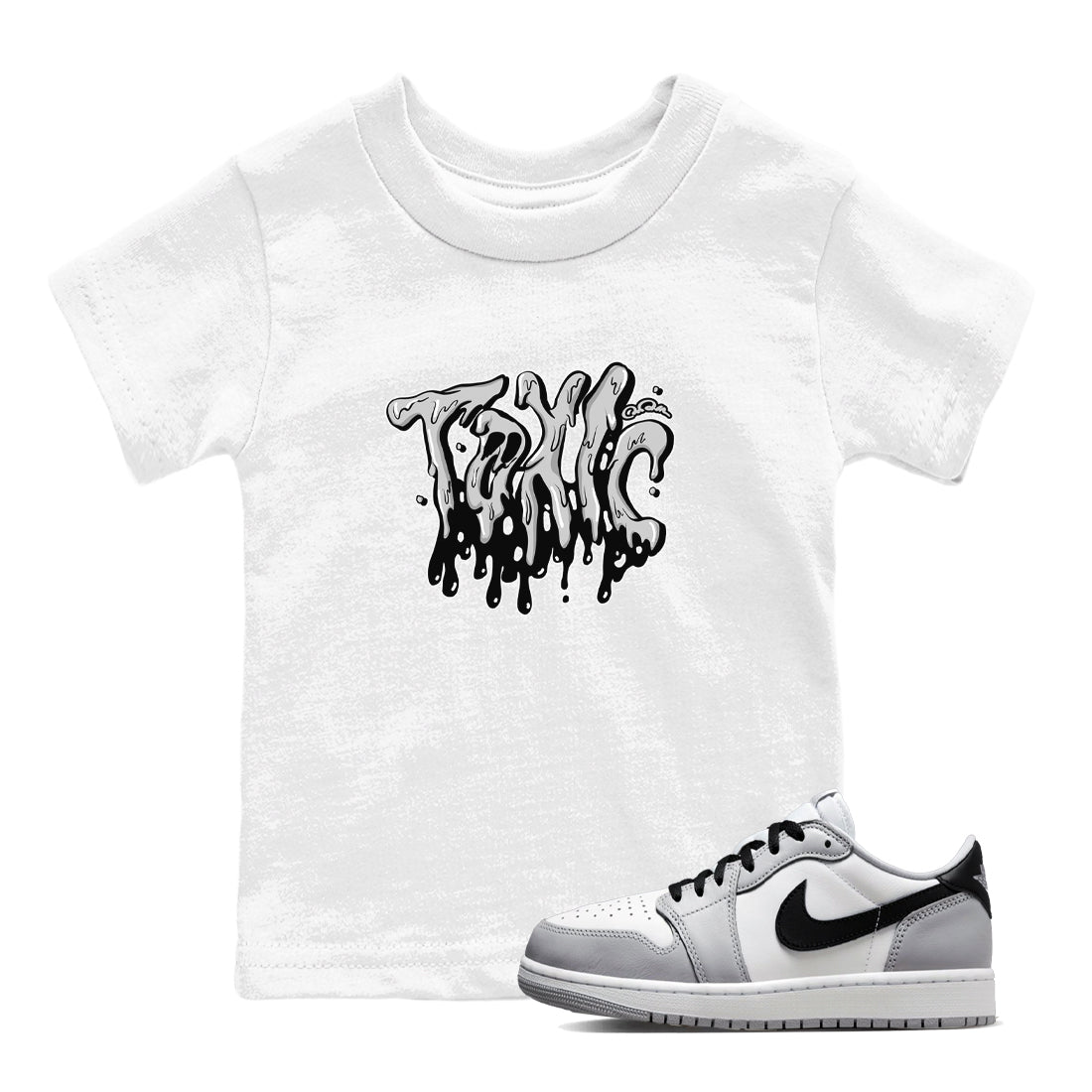 1s Wolf Grey shirts to match jordans Toxic sneaker match tees Air Jordan 1 Wolf Grey Drip Gear Zone streetwear brand Baby and Youth White 1 cotton tee