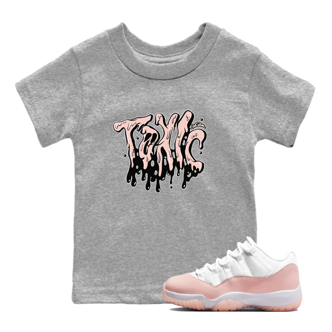 11s Legend Pink shirts to match jordans Toxic sneaker match tees Air Jordan 11 Legend Pink Drip Gear Zone streetwear brand Baby and Youth Heather Grey 1 cotton tee