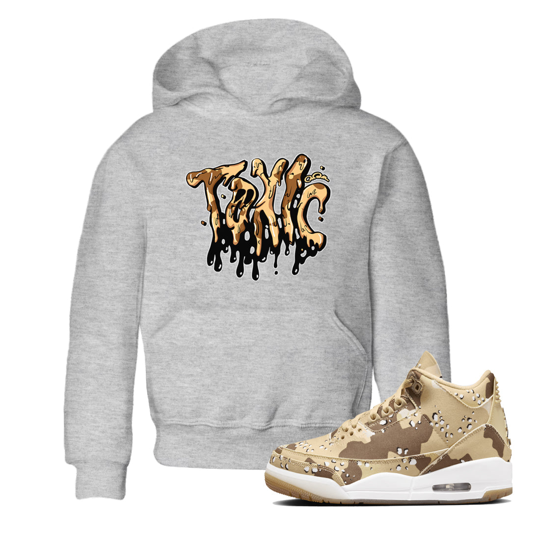 AJ3 Desert Camo shirts to match jordans Toxic sneaker match tees Air Jordan 3 Desert Camo Drip Gear Zone streetwear brand Baby and Youth Heather Grey 1 cotton tee