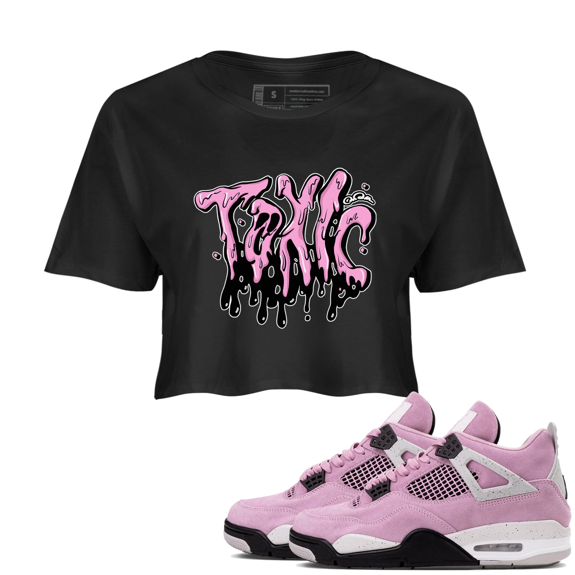 4s Orchid t-shirts to match sneakers Toxic sneaker match tees Air Jordan 4 Orchid match shoes to clothes Drip Gear Zone unisex cotton Black 1 crop tee