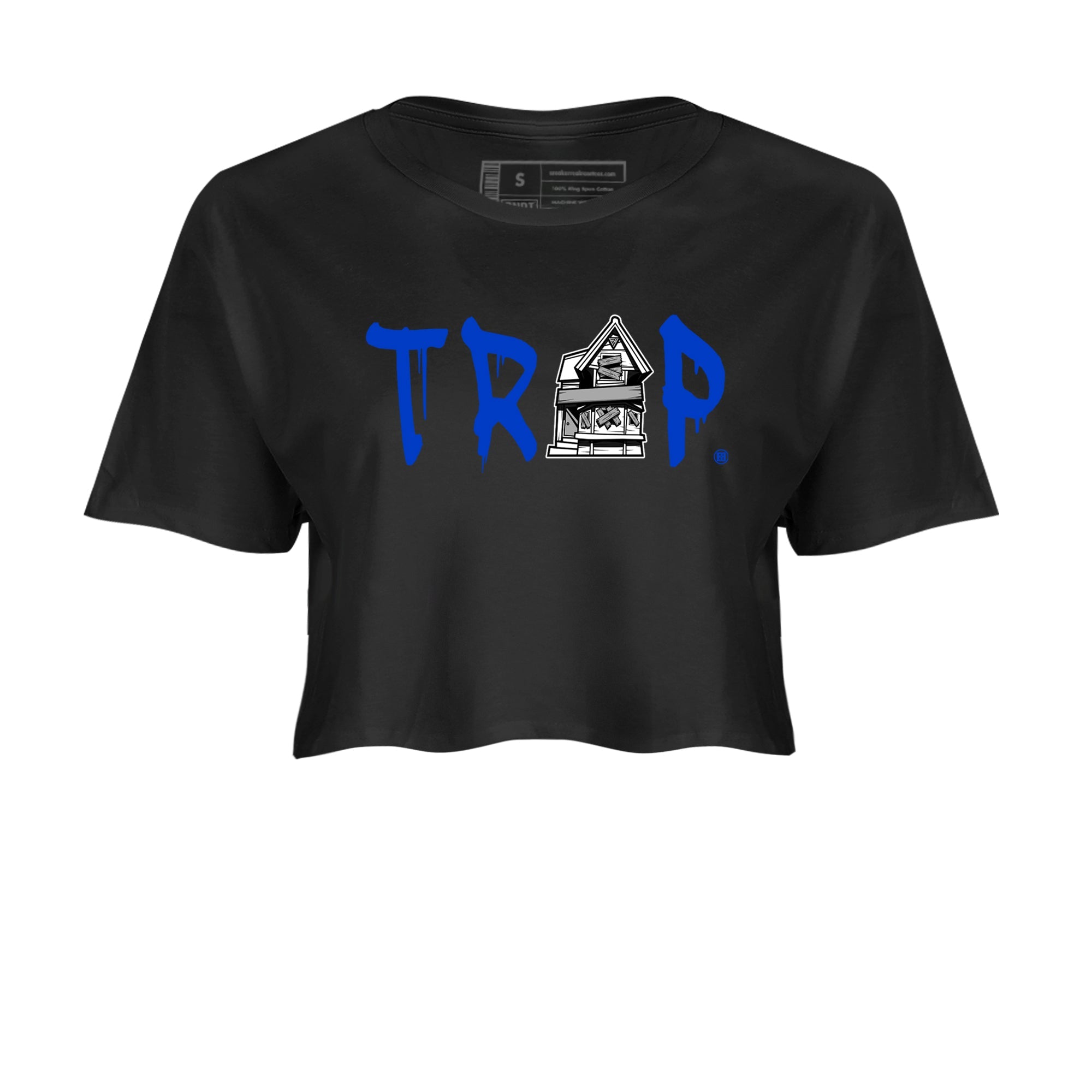 12s Blueberry shirts to match jordans Trap House sneaker match tees Air Jordan 12 Retro Blueberry match shoes to clothes Drip Gear Zone unisex cotton Black 2 crop tee