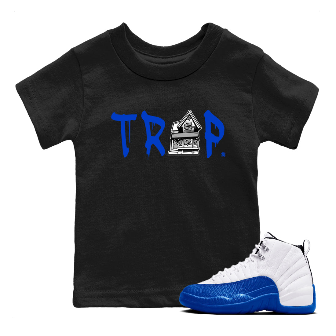12s Blueberry shirts to match jordans Trap House sneaker match tees Air Jordan 12 Retro Blueberry match shoes to clothes Drip Gear Zone Youth Baby Black 1 tee