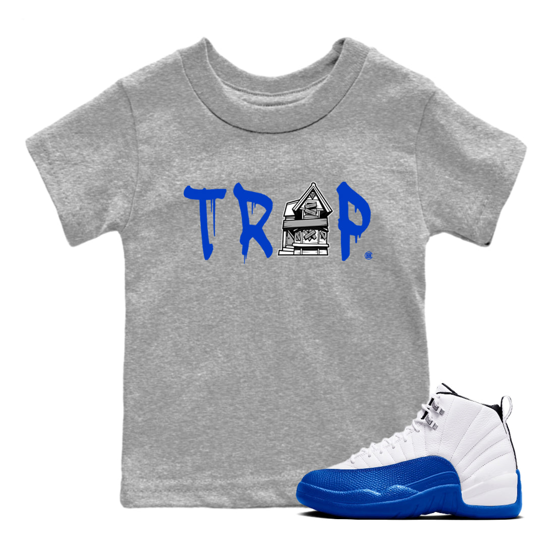 12s Blueberry shirts to match jordans Trap House sneaker match tees Air Jordan 12 Retro Blueberry match shoes to clothes Drip Gear Zone Youth Baby Heather Grey 1 tee