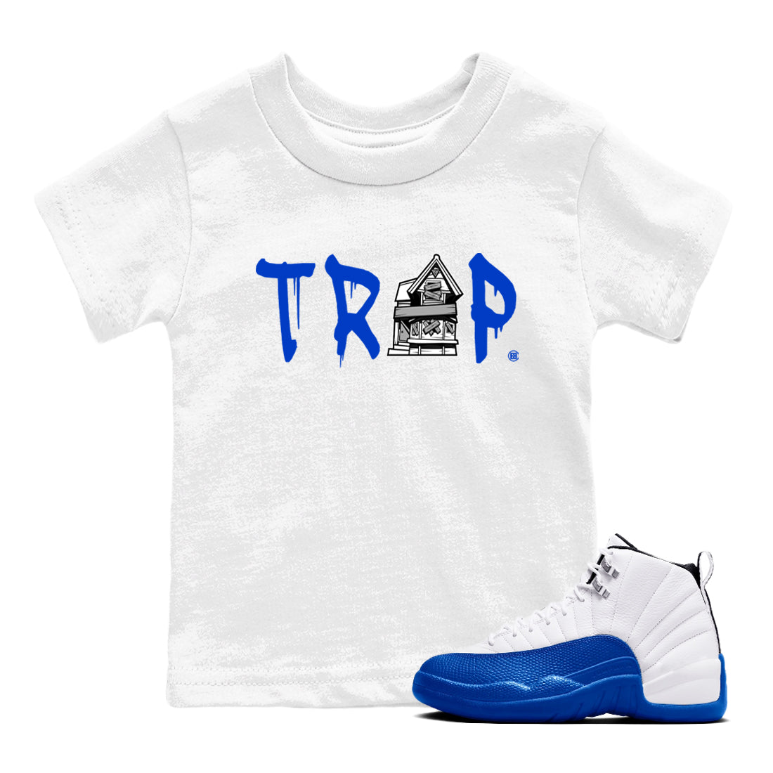 12s Blueberry shirts to match jordans Trap House sneaker match tees Air Jordan 12 Retro Blueberry match shoes to clothes Drip Gear Zone Youth Baby White 1 tee