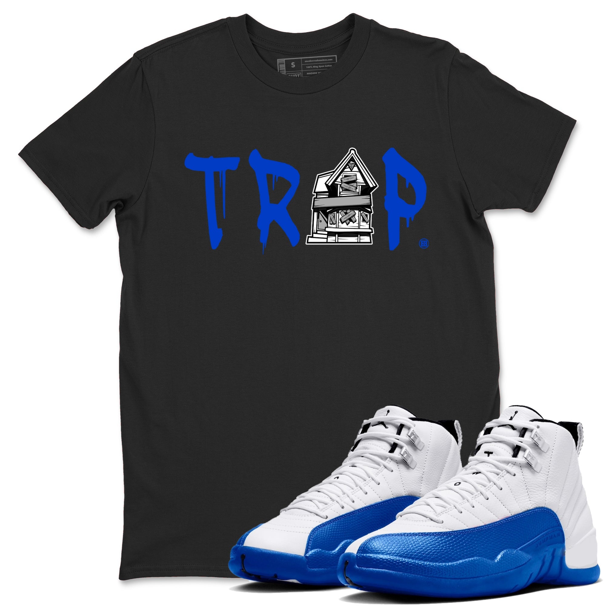 12s Blueberry shirts to match jordans Trap House sneaker match tees Air Jordan 12 Retro Blueberry match shoes to clothes Drip Gear Zone unisex cotton Black 1 shirts