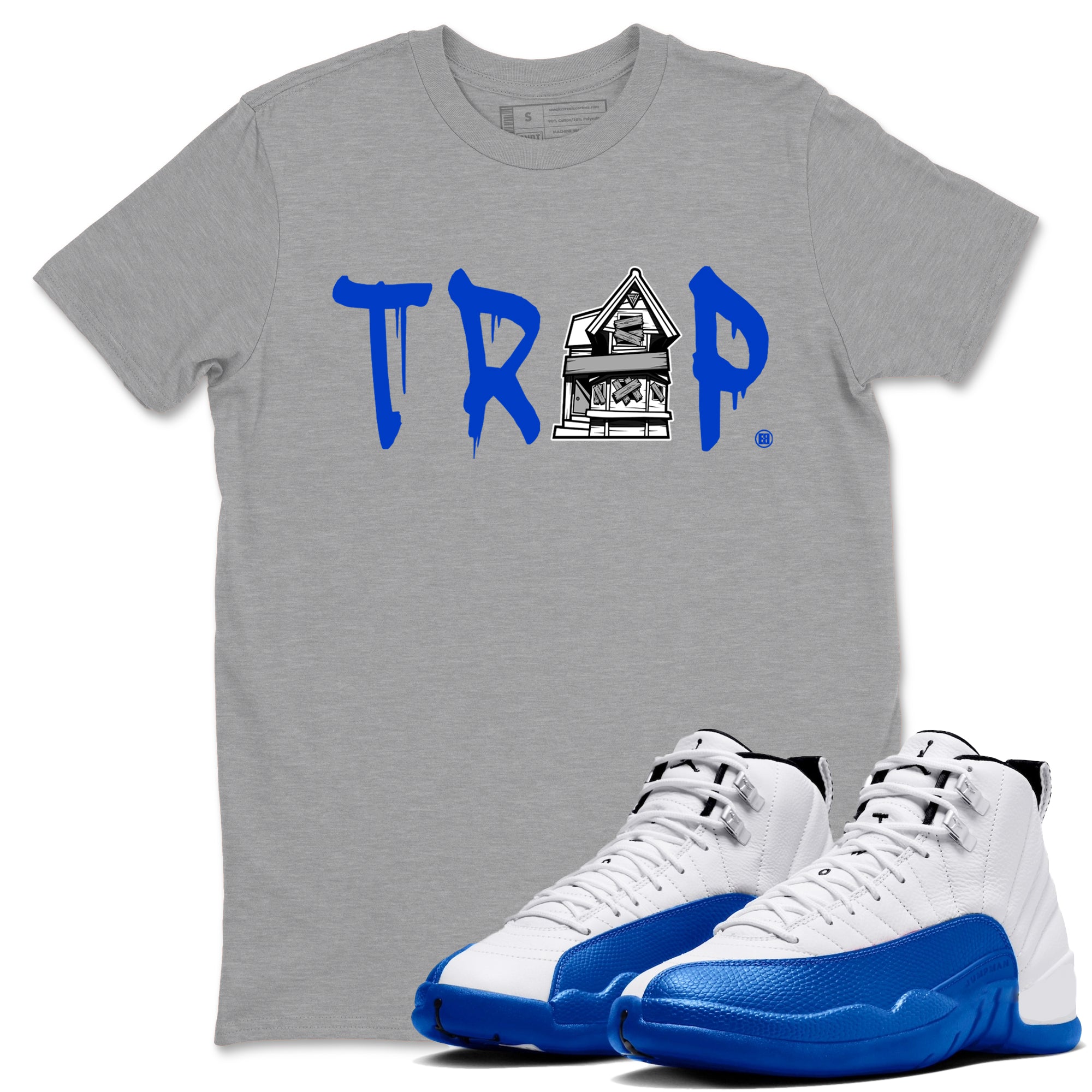 12s Blueberry shirts to match jordans Trap House sneaker match tees Air Jordan 12 Retro Blueberry match shoes to clothes Drip Gear Zone unisex cotton Heather Grey 1 shirts