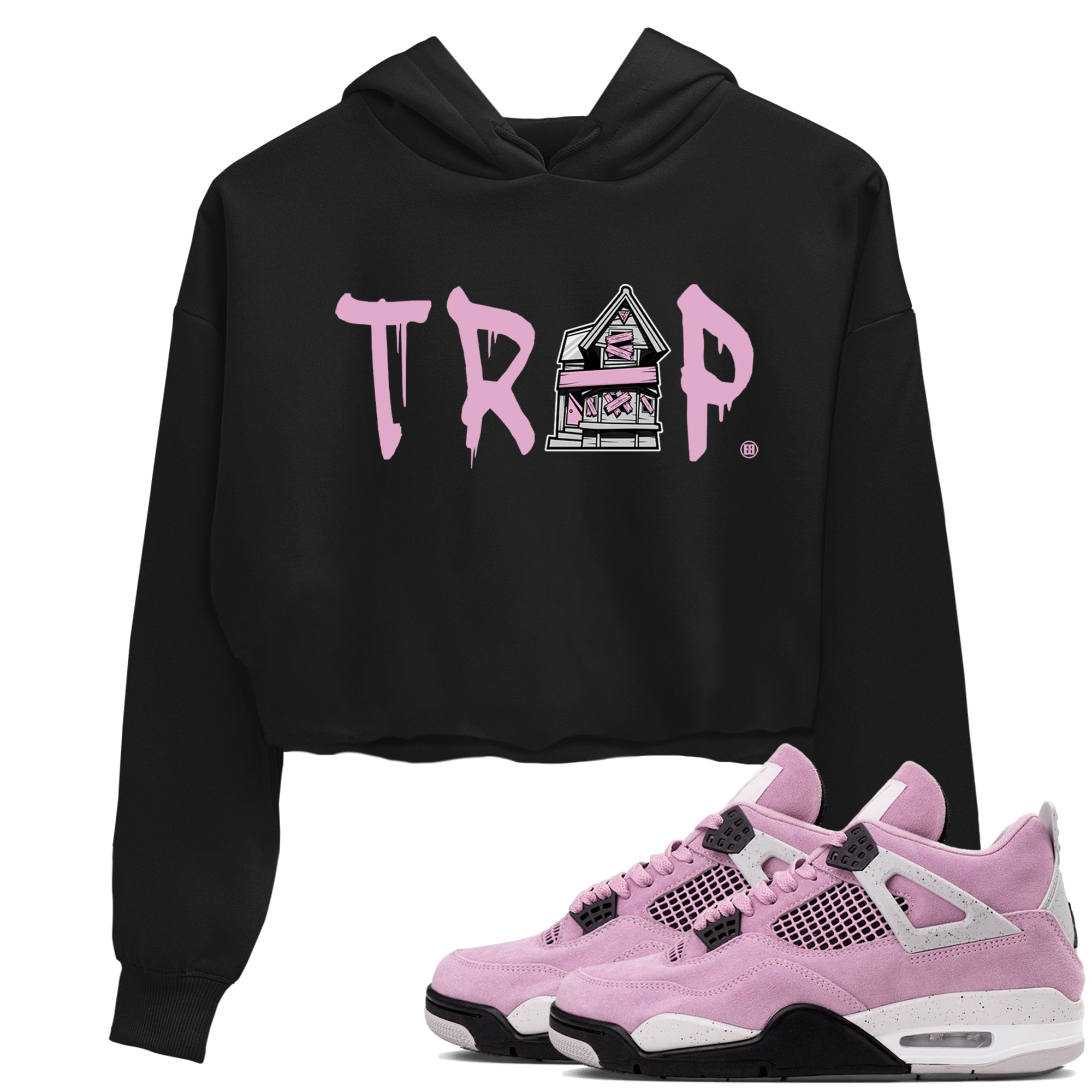 4s Retro Orchid shirts to match jordans Trap House sneaker match tees Air Jordan 4 WMNS Orchid match shoes to clothes Drip Gear Zone unisex cotton Black 1 crop tee