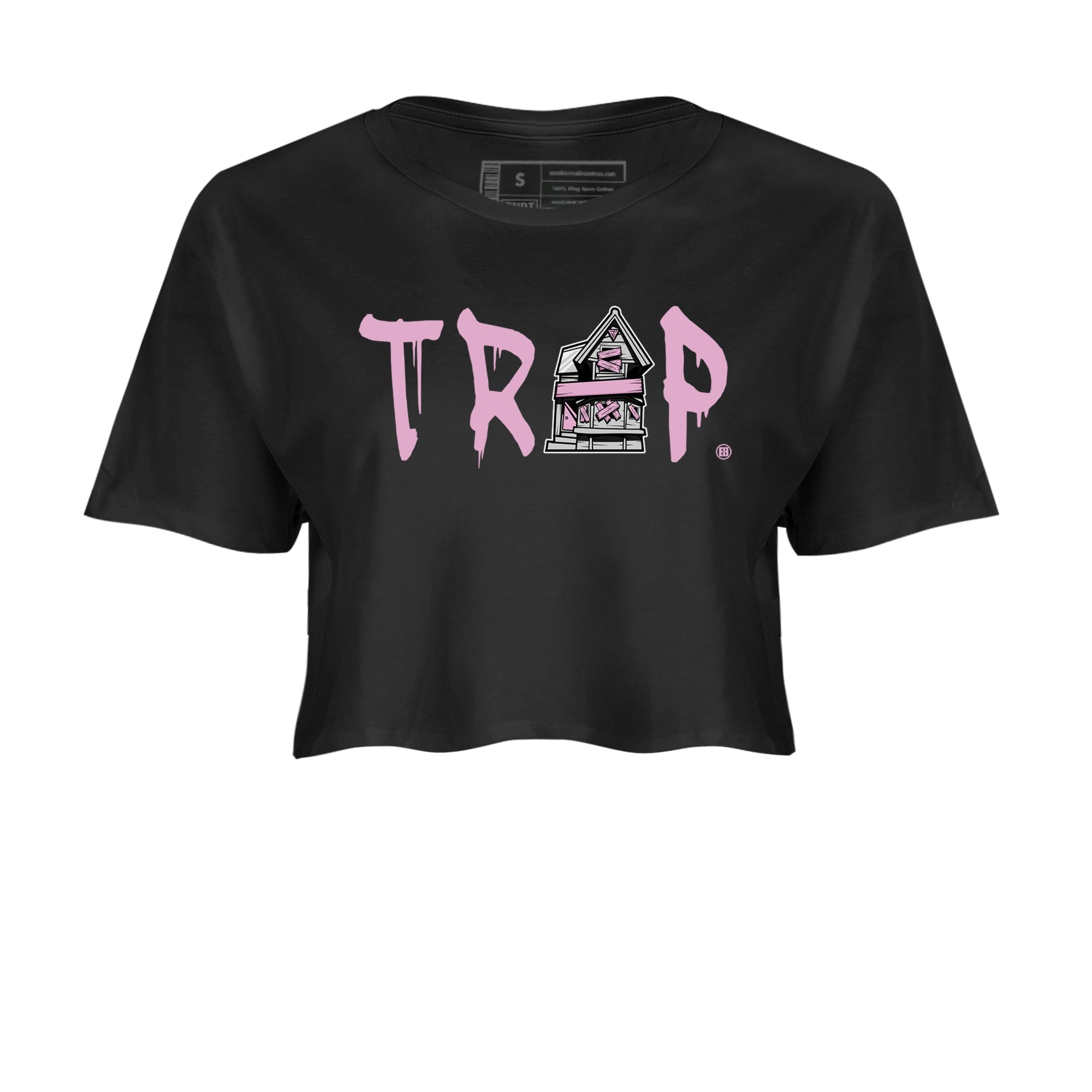 4s Retro Orchid shirts to match jordans Trap House sneaker match tees Air Jordan 4 WMNS Orchid match shoes to clothes Drip Gear Zone unisex cotton Black 2 crop tee