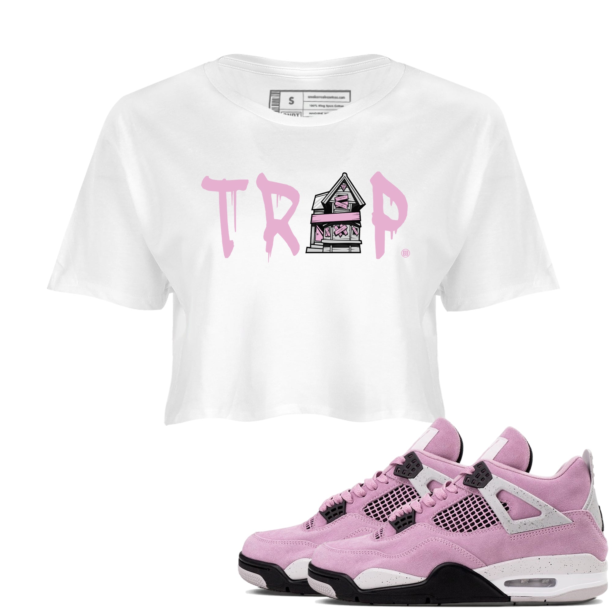 4s Retro Orchid shirts to match jordans Trap House sneaker match tees Air Jordan 4 WMNS Orchid match shoes to clothes Drip Gear Zone unisex cotton White 1 crop tee