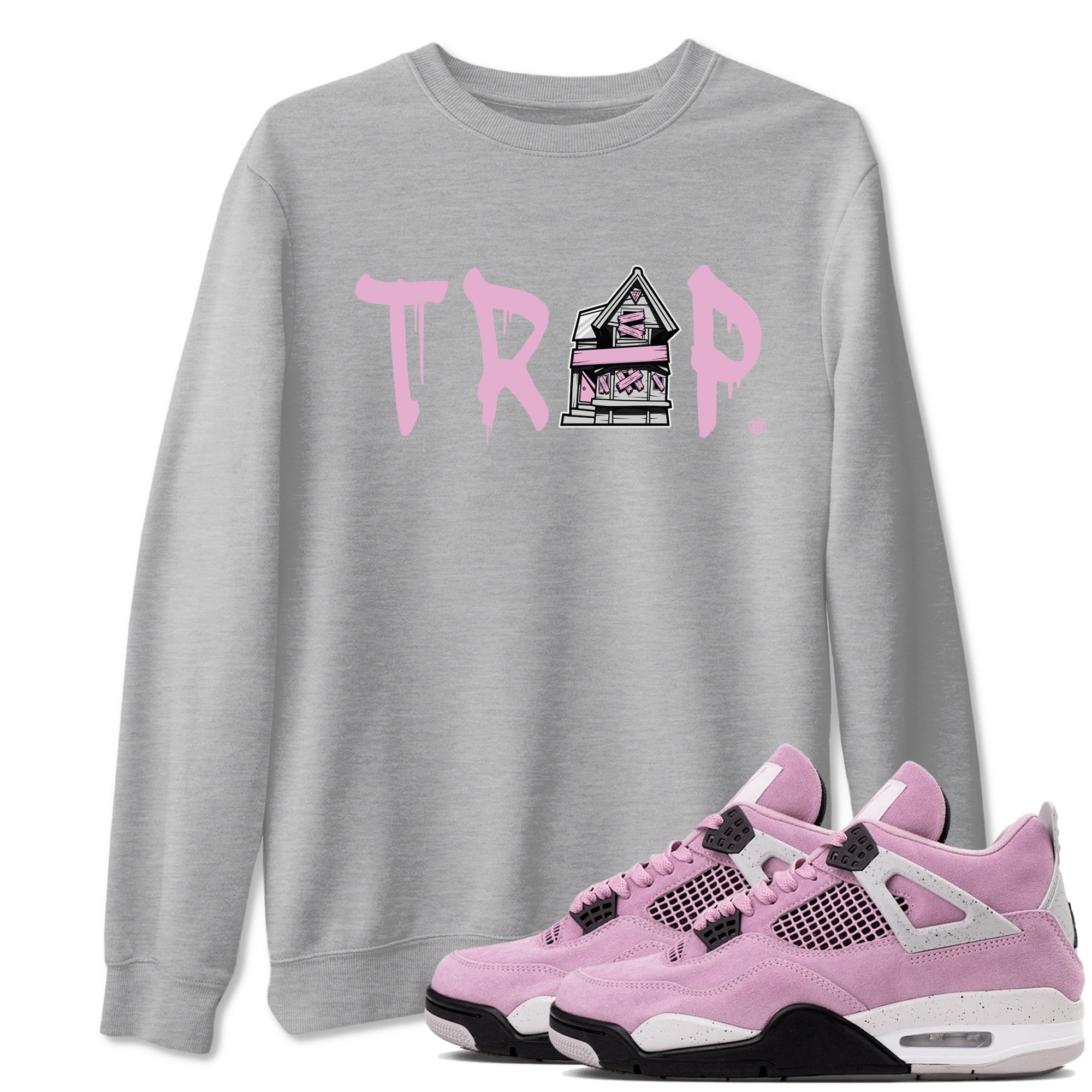 4s Retro Orchid shirts to match jordans Trap House sneaker match tees Air Jordan 4 WMNS Orchid match shoes to clothes Drip Gear Zone unisex cotton Heather Grey 1 shirts