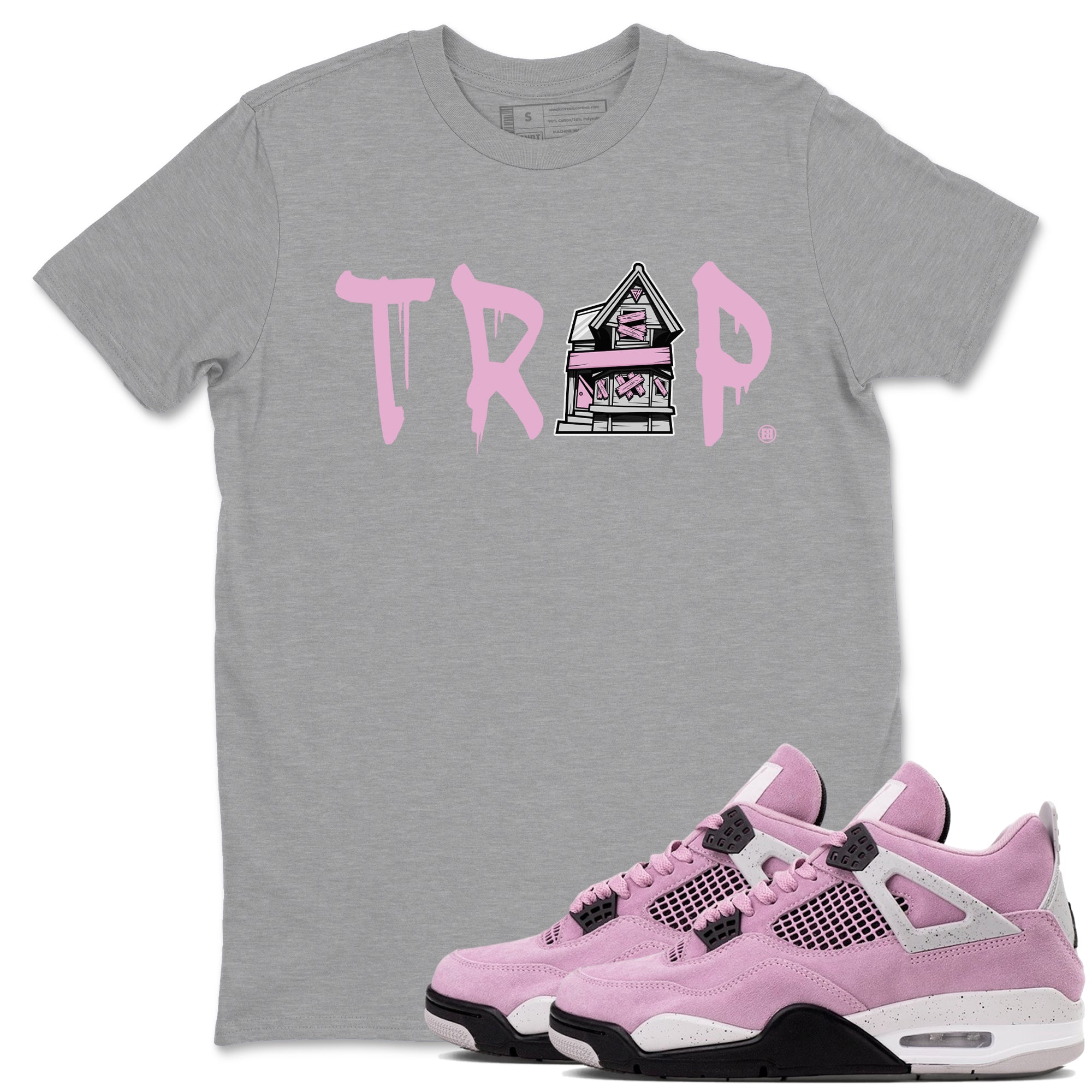 4s Retro Orchid shirts to match jordans Trap House sneaker match tees Air Jordan 4 WMNS Orchid match shoes to clothes Drip Gear Zone unisex cotton Heather Grey 1 shirts