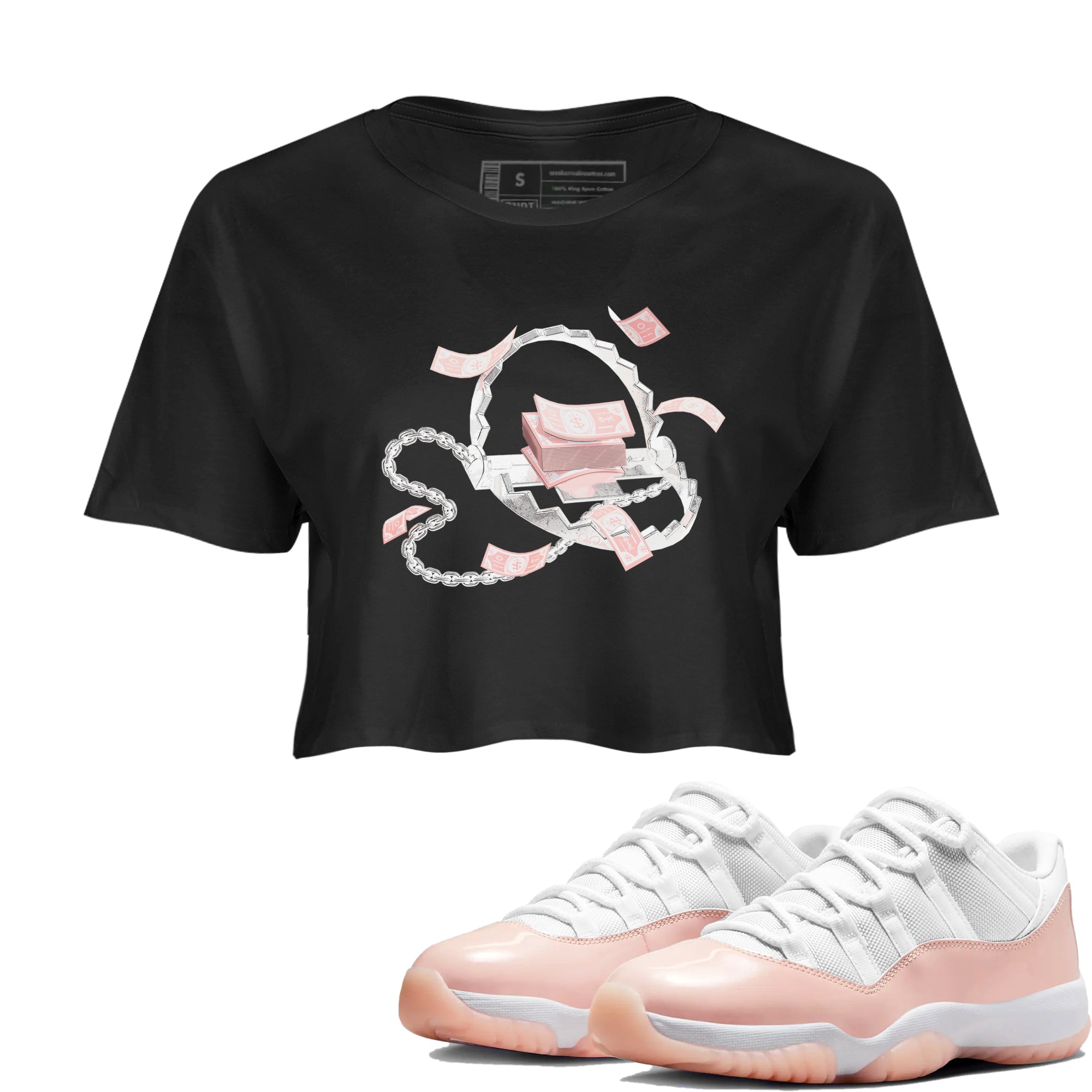 11s Legend Pink shirts to match jordans Trap Money sneaker match tees Air Jordan 11 Legend Pink Drip Gear Zone streetwear brand Black 1 crop tee